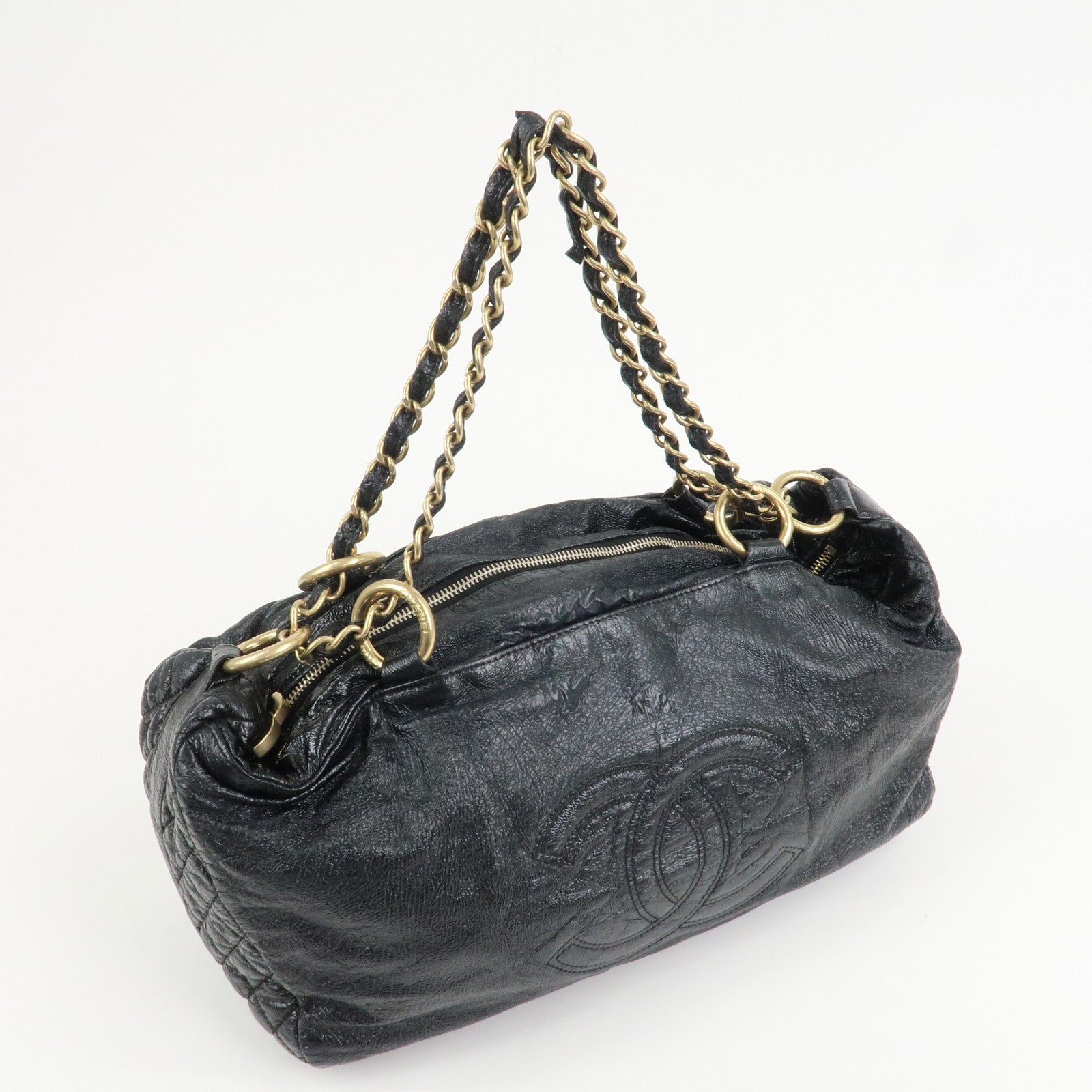 CHANEL Leather Chain Shoulder Bag Hand Bag Black Gold