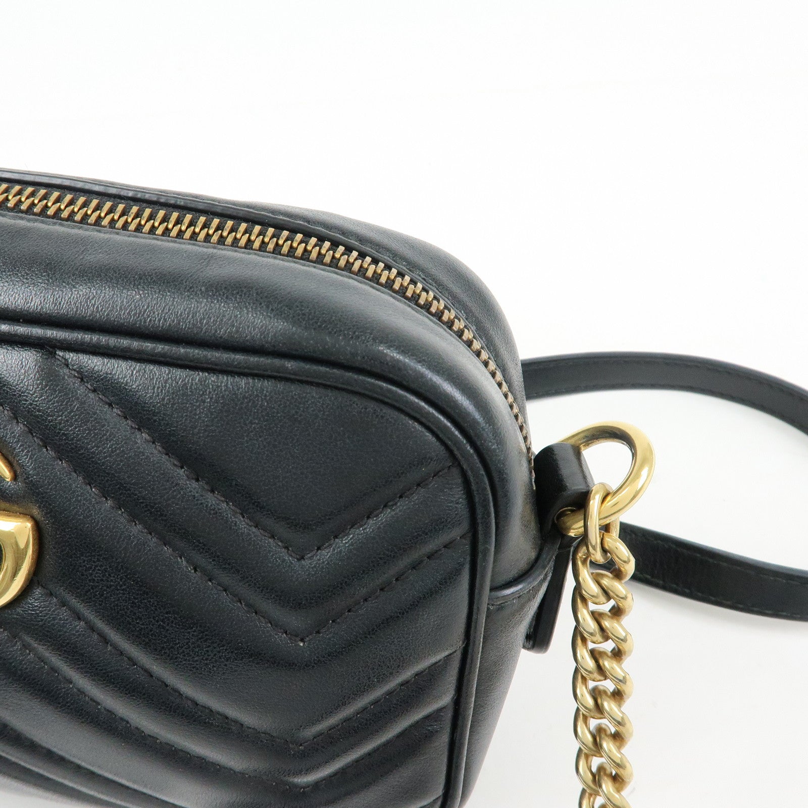 GUCCI GG Marmont Leather Shoulder Crossbody Bag Black 448065