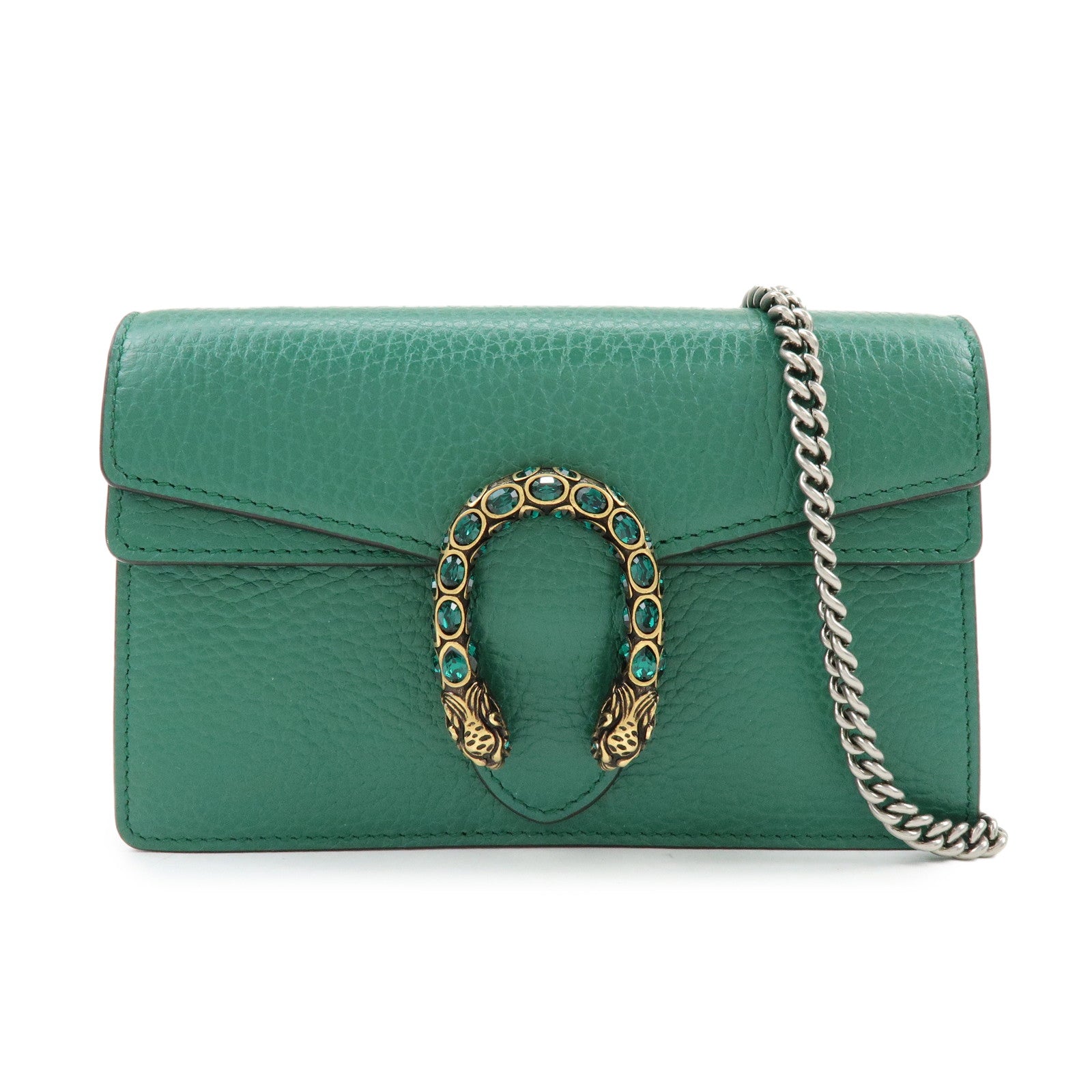 GUCCI Dionysus Super Mini Leather Chain Shoulder Bag Green 476432