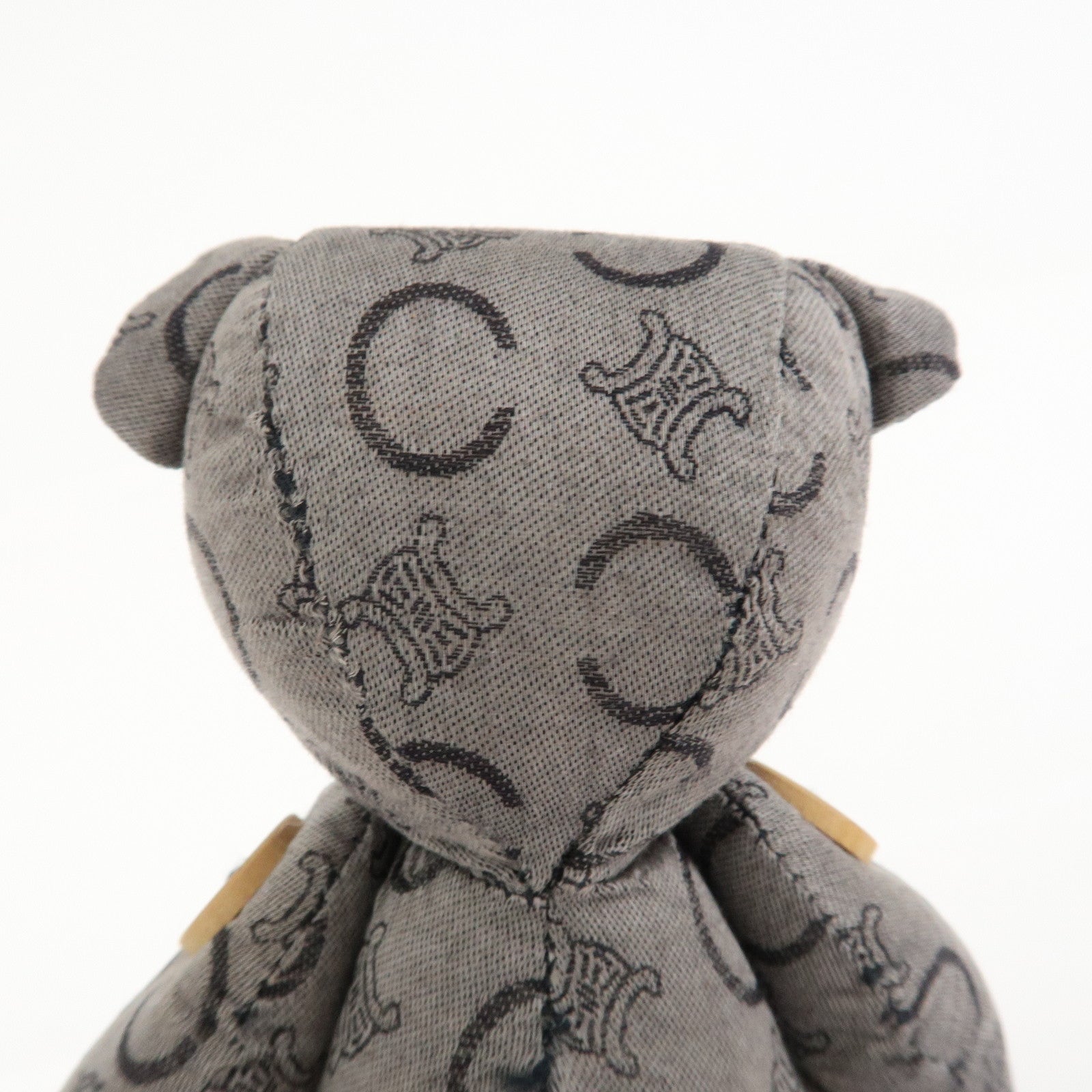 CELINE C Macadam Logo Canvas Leather Teddy Bear Stuffed Animal Gray