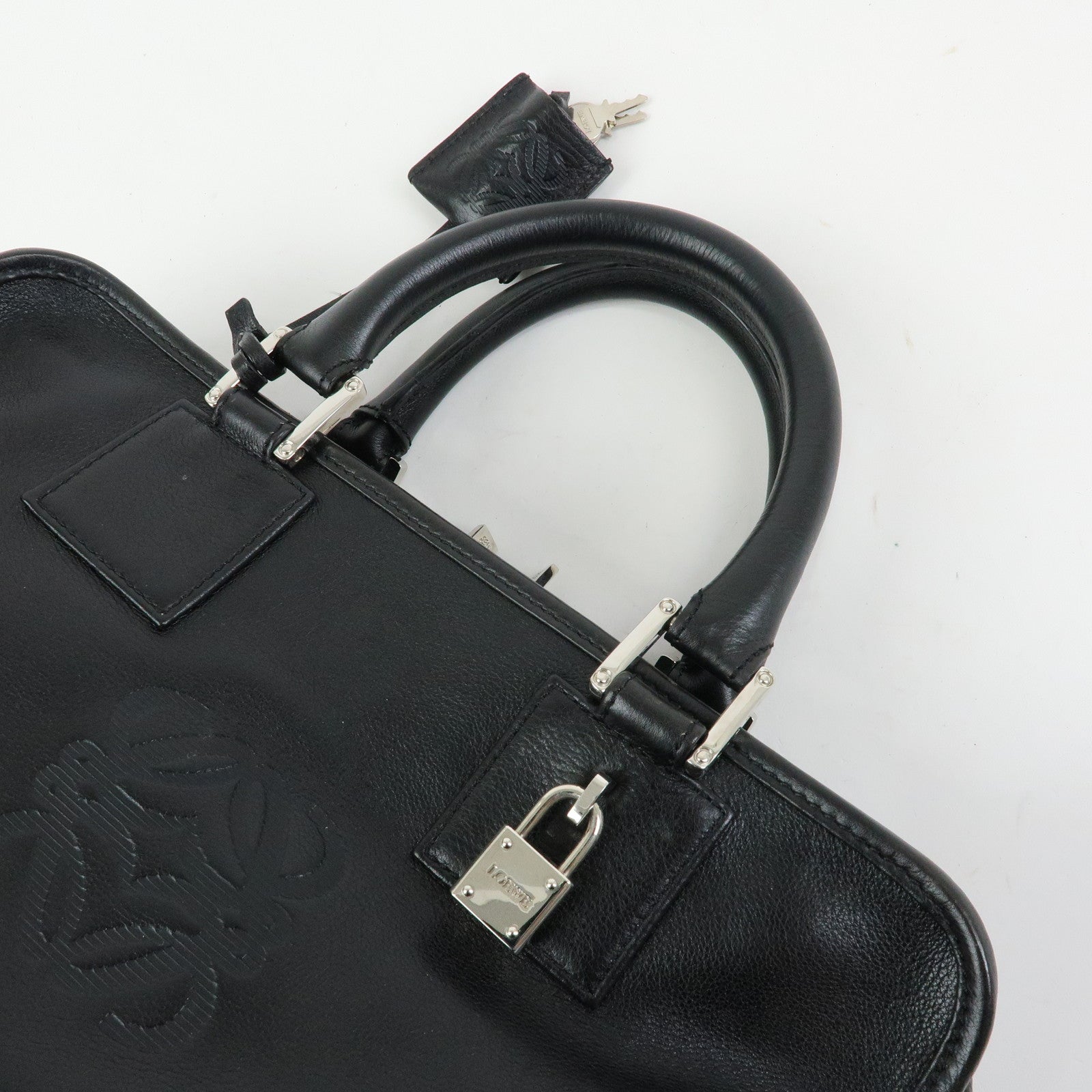 LOEWE Anagram Amazona 28 Leather Hand Bag Boston Bag Black