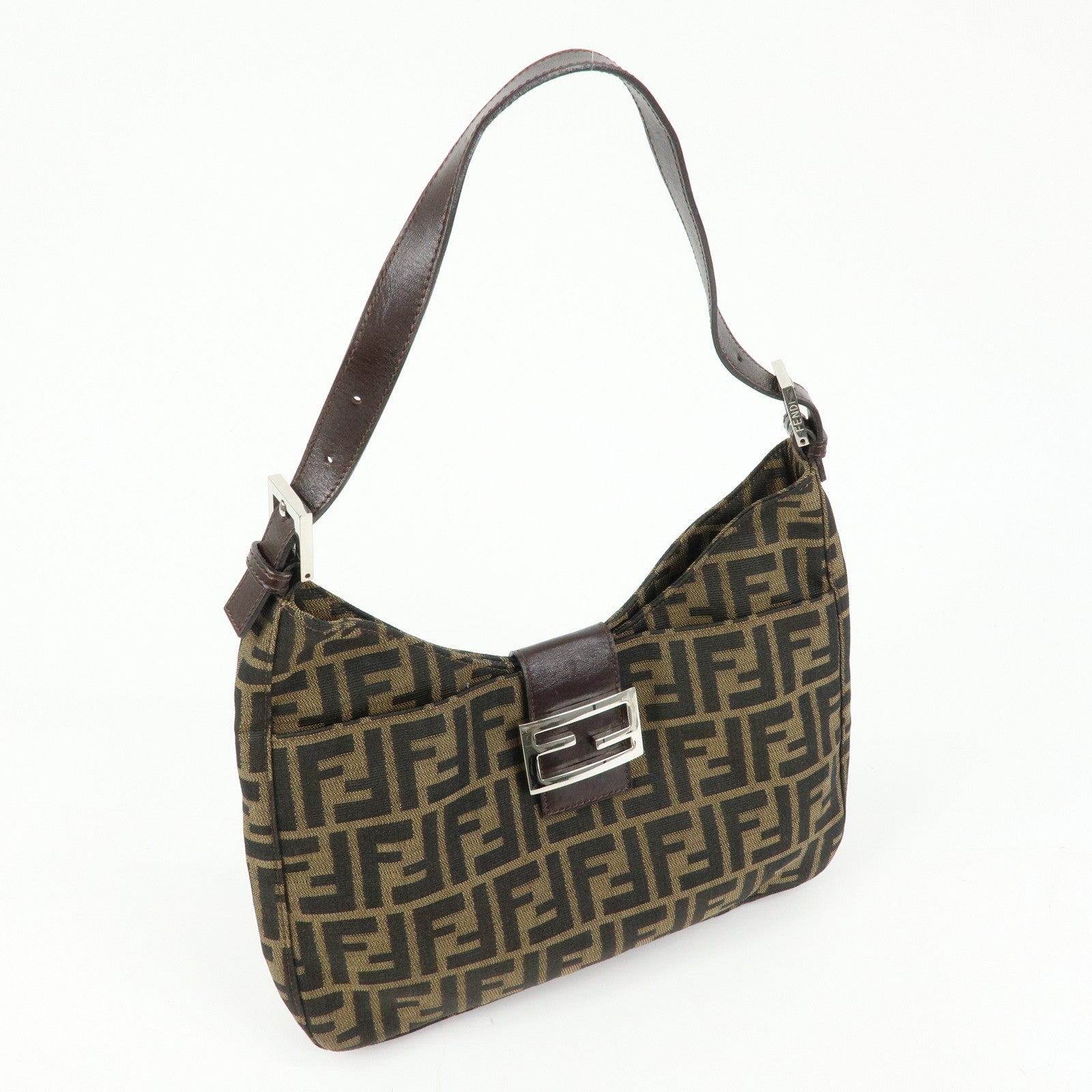 FENDI Zucca Canvas Leather Shoulder Bag Black Brown 26569