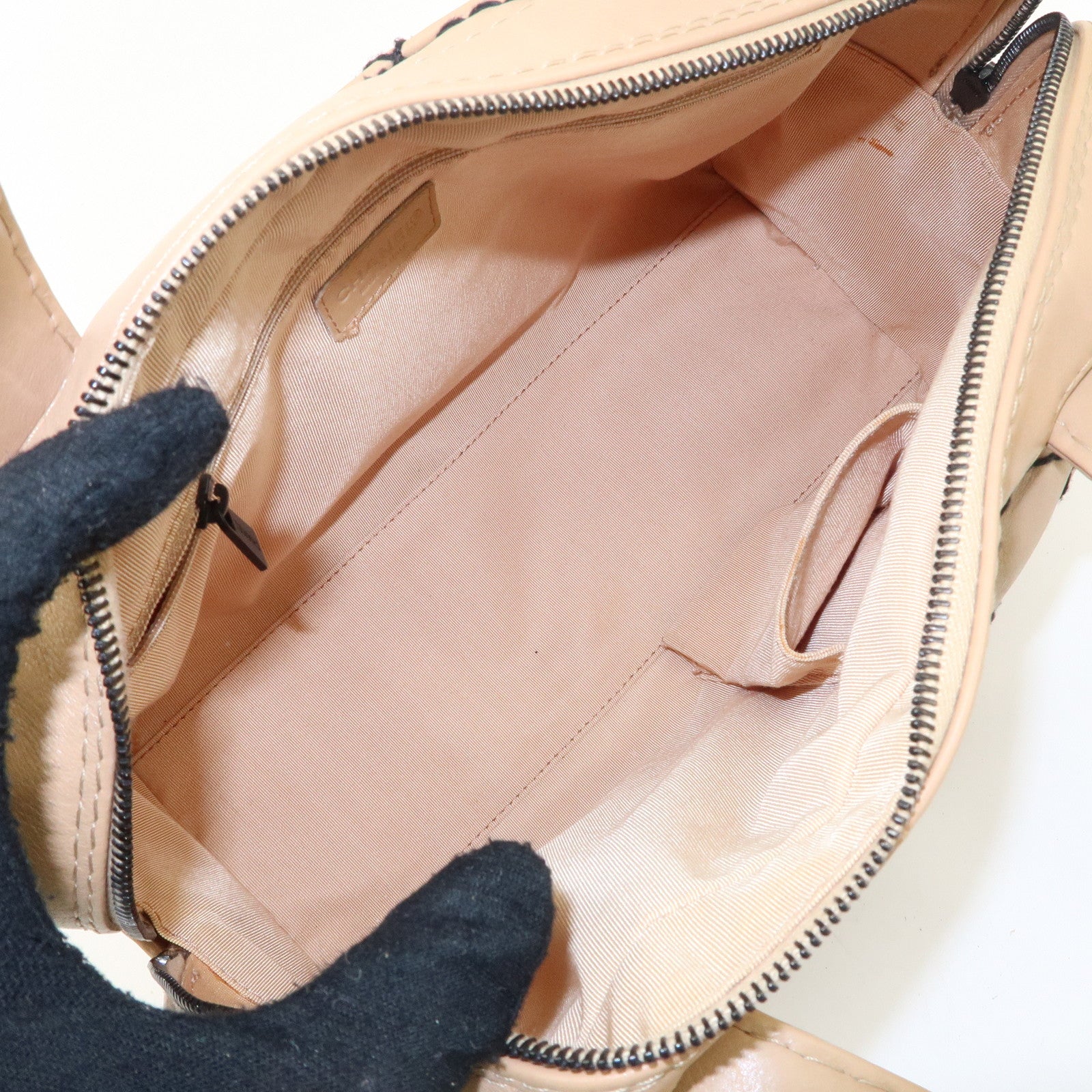 CHANEL Wild Stitch Calf Skin Coco Mark Hand Bag Beige A14692 Used