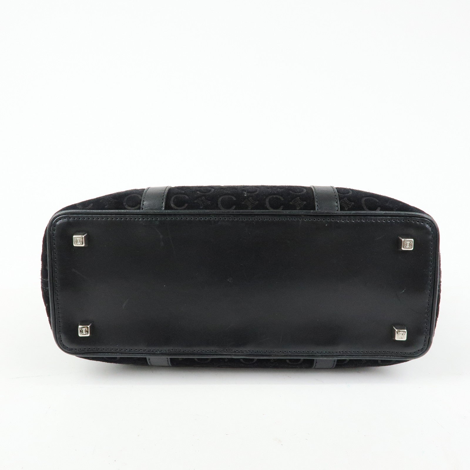CELINE C Macadam Suede Leather Tote Bag Hand Bag Black