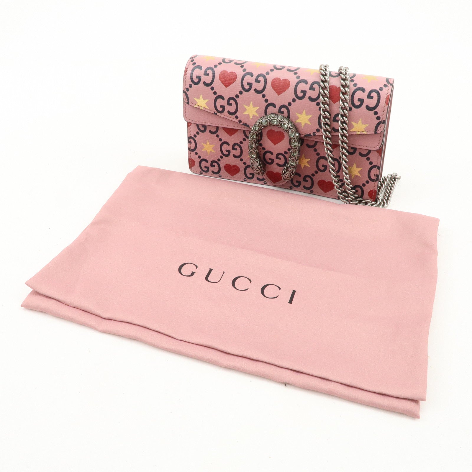 GUCCI Dionysus Super Mini Bag Heart Chain Shoulder Bag Pink 476432