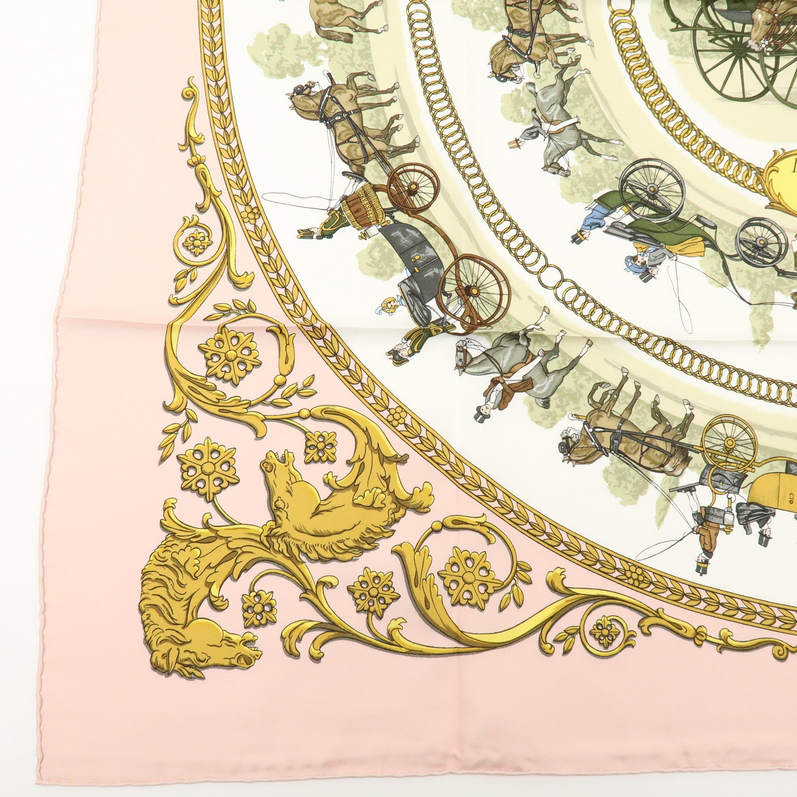 HERMES Carre 90 Silk 100% Scarf LA PROMENADE DE LONGCHAMPS Pink