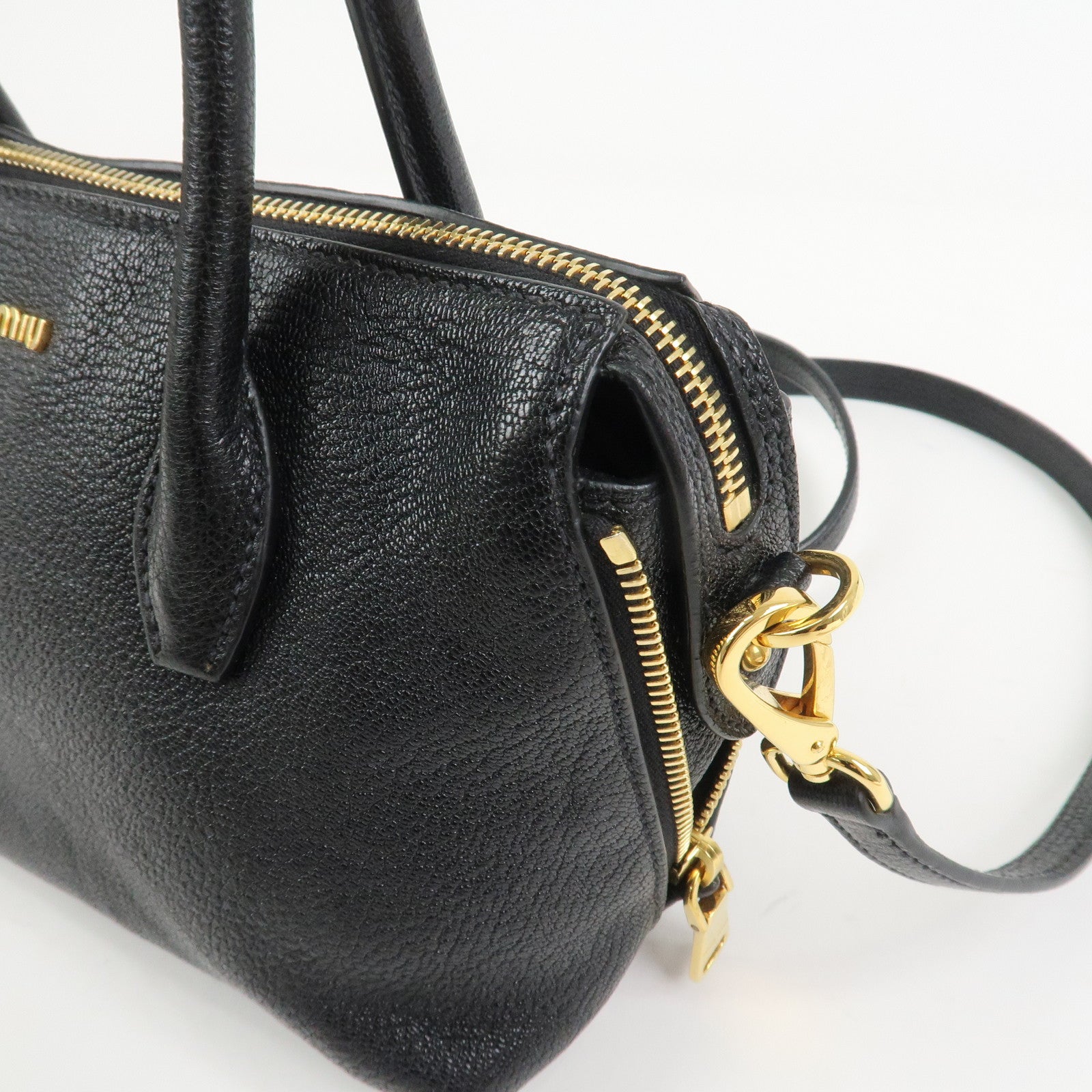 MIU MIU MADRAS Leather 2Way Bag Hand Bag Shoulder Bag Black