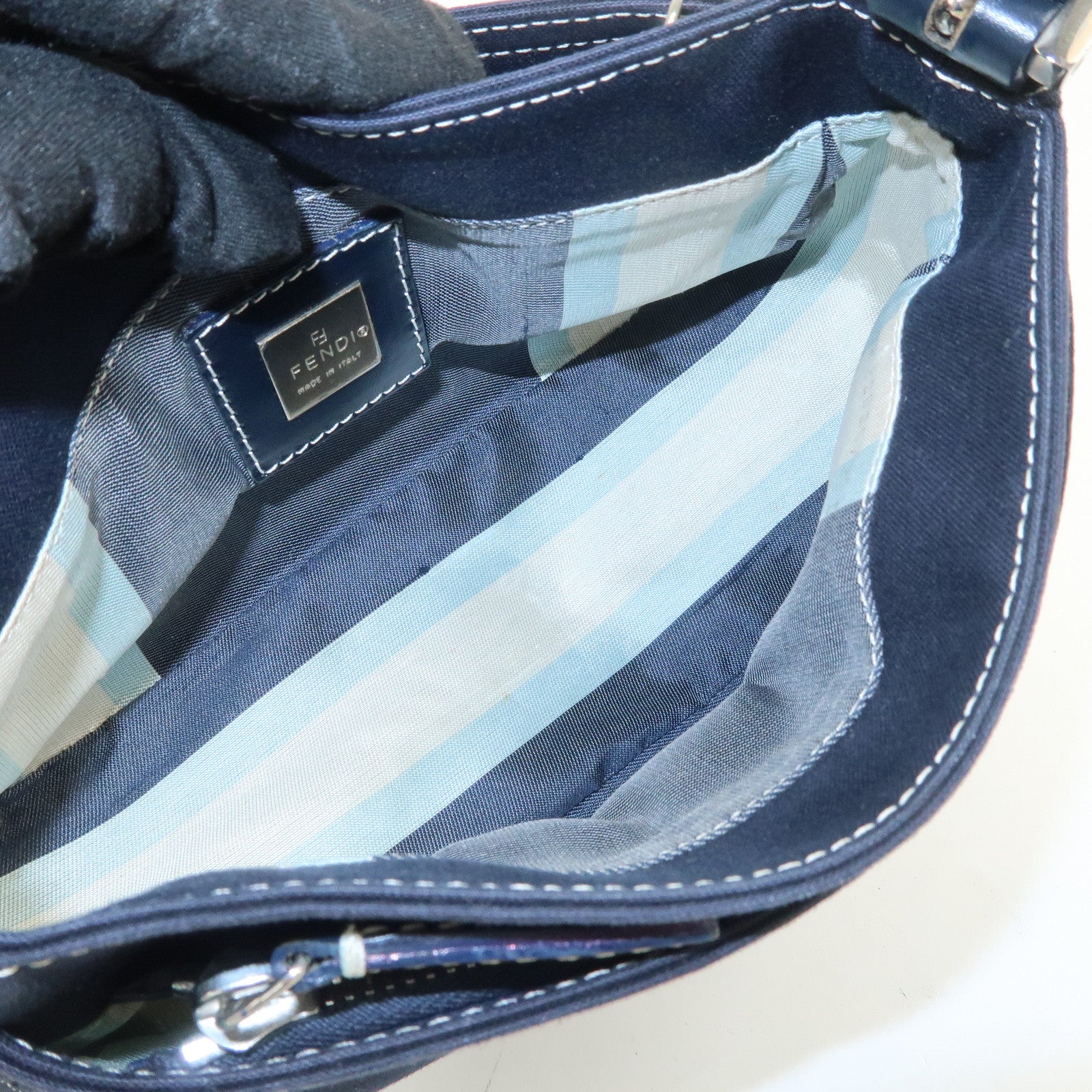 FENDI Logo Canvas Shoulder Bag Hand Bag Dark Navy