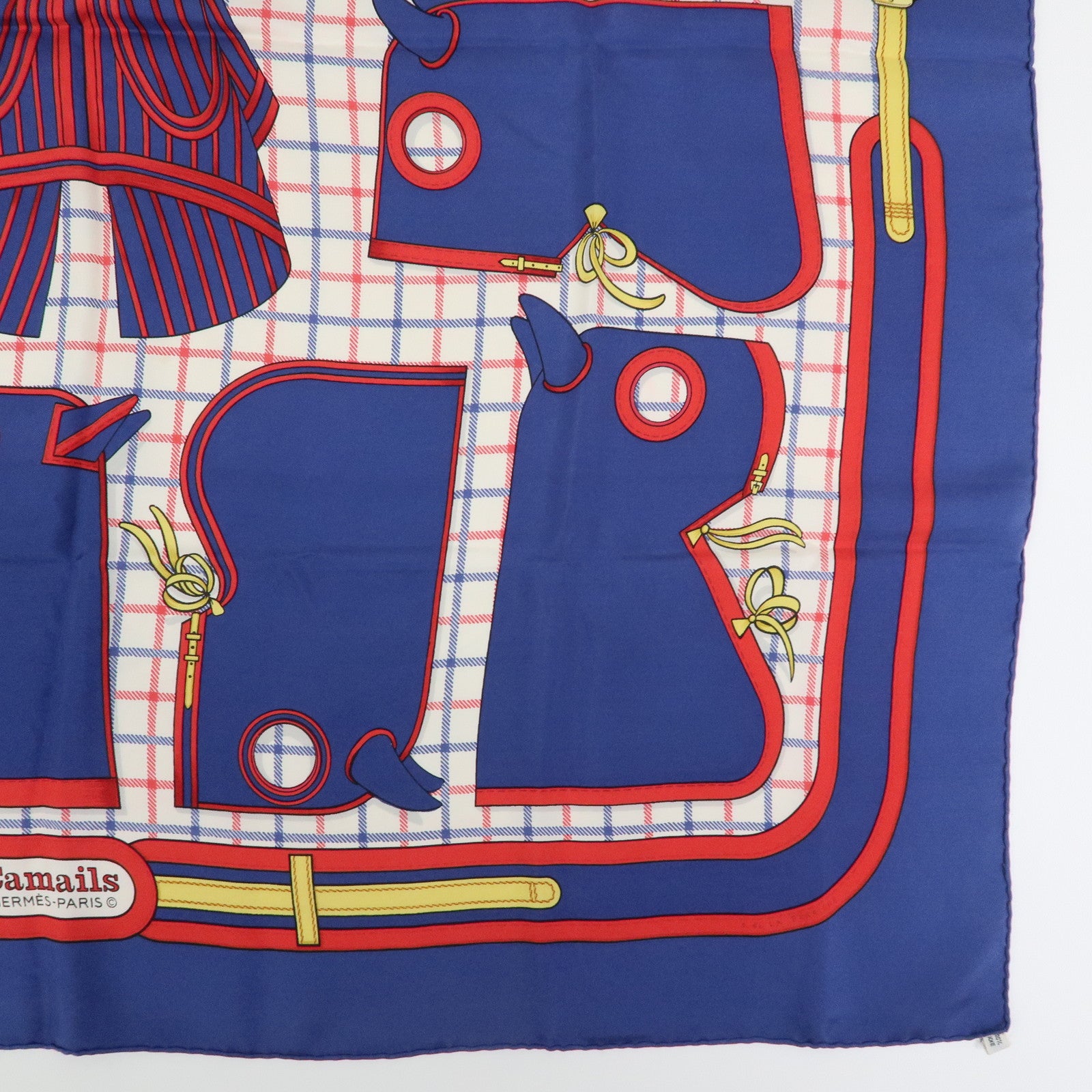 HERMES Carre 90 Set of 2 Silk 100% Scarf Navy Green