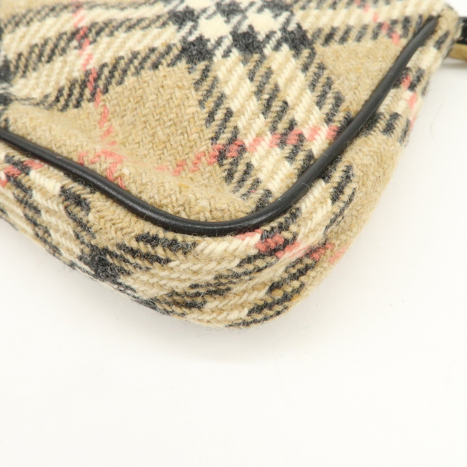 BURBERRY Nova Plaid Wool Leather Shoulder Bag Hand Bag Beige Black