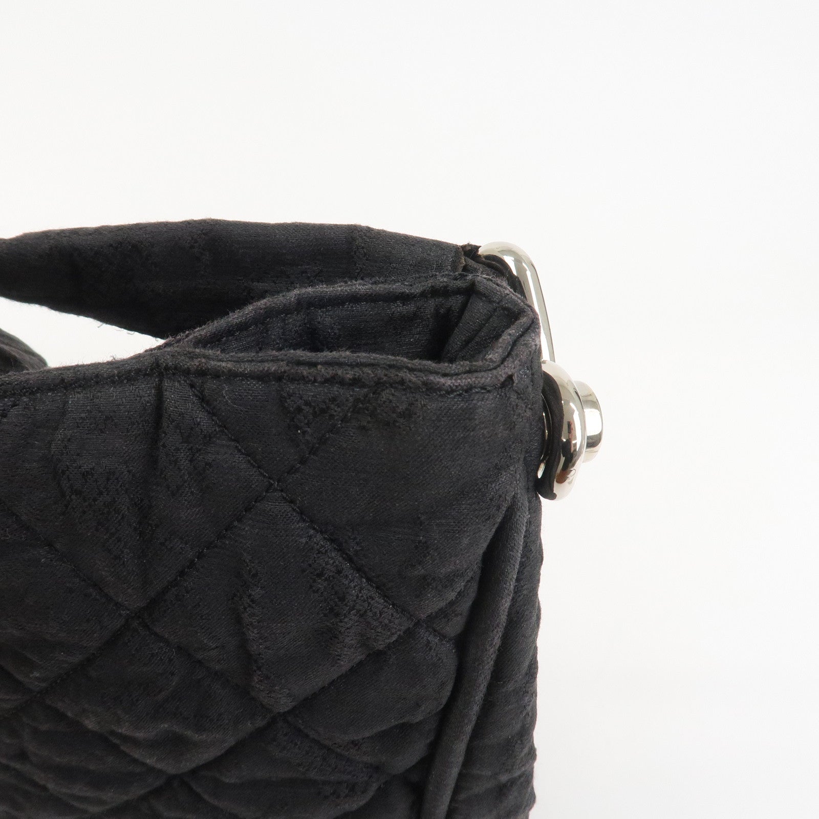 CHANEL Matelasse Canvas Large Shoulder Bag Black Silver