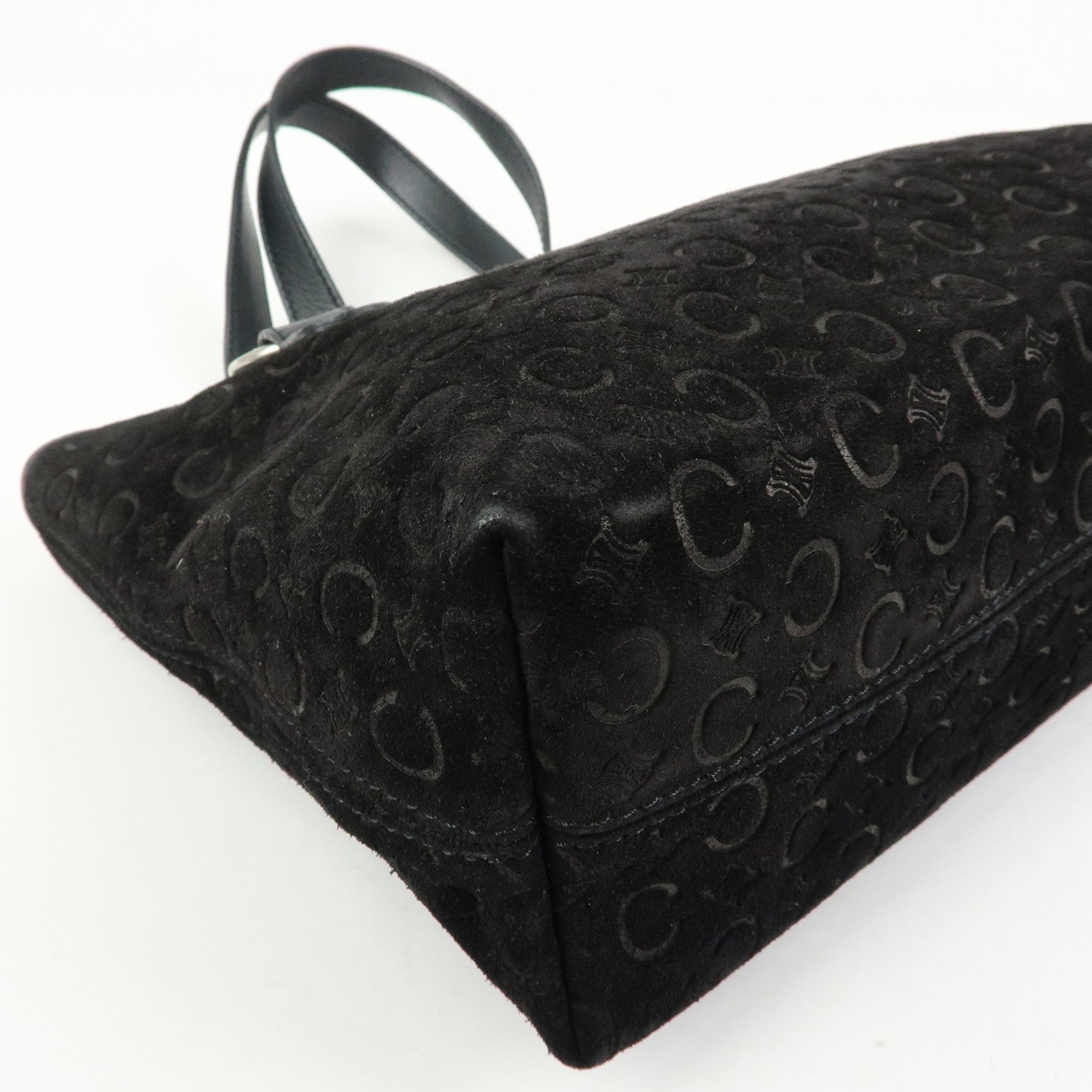 CELINE C Macadam Suede Leather Hand Bag Tote Bag Shoulder Bag Black