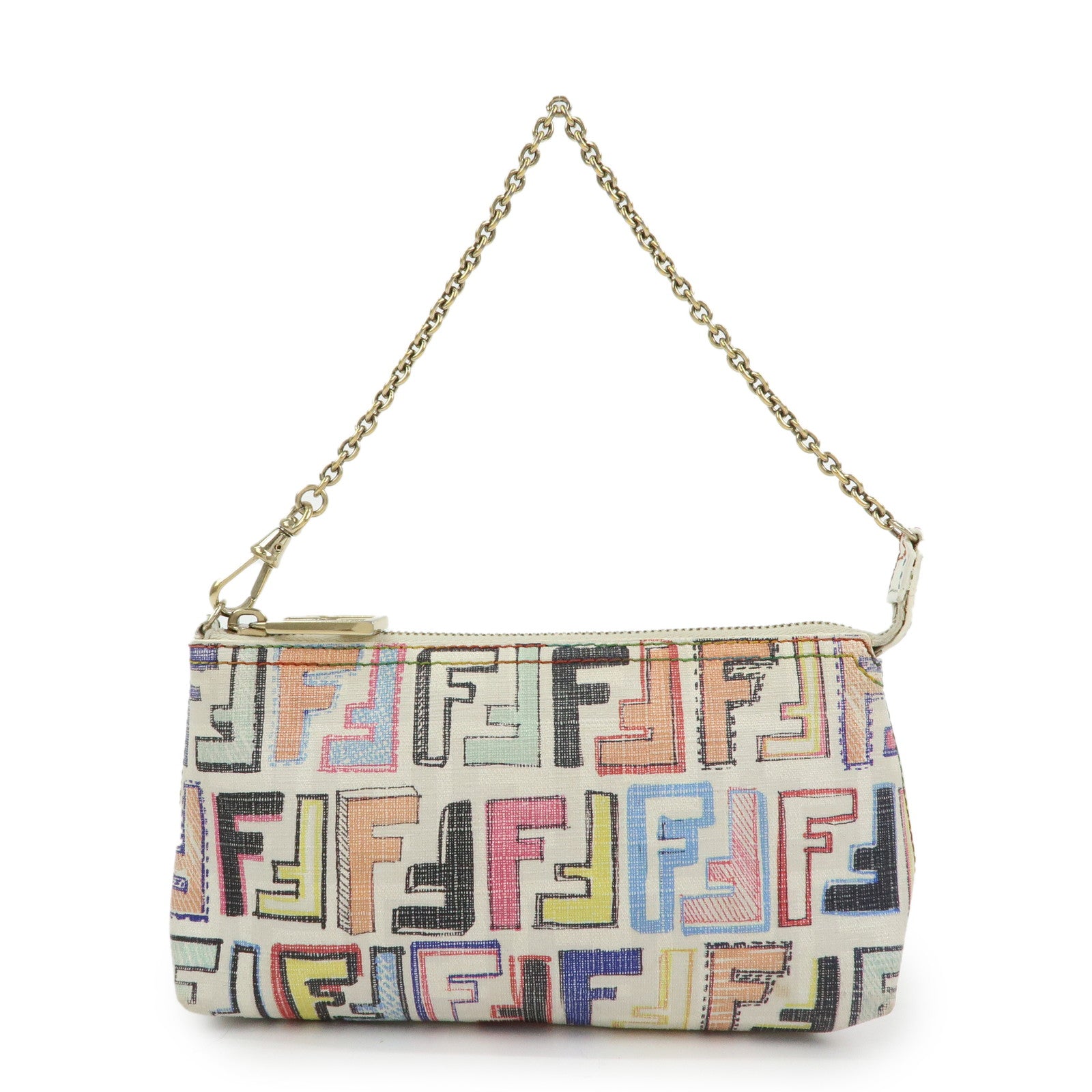 FENDI Zucca Print PVC Chain Accessory Pouch White Multicolor 8BR592