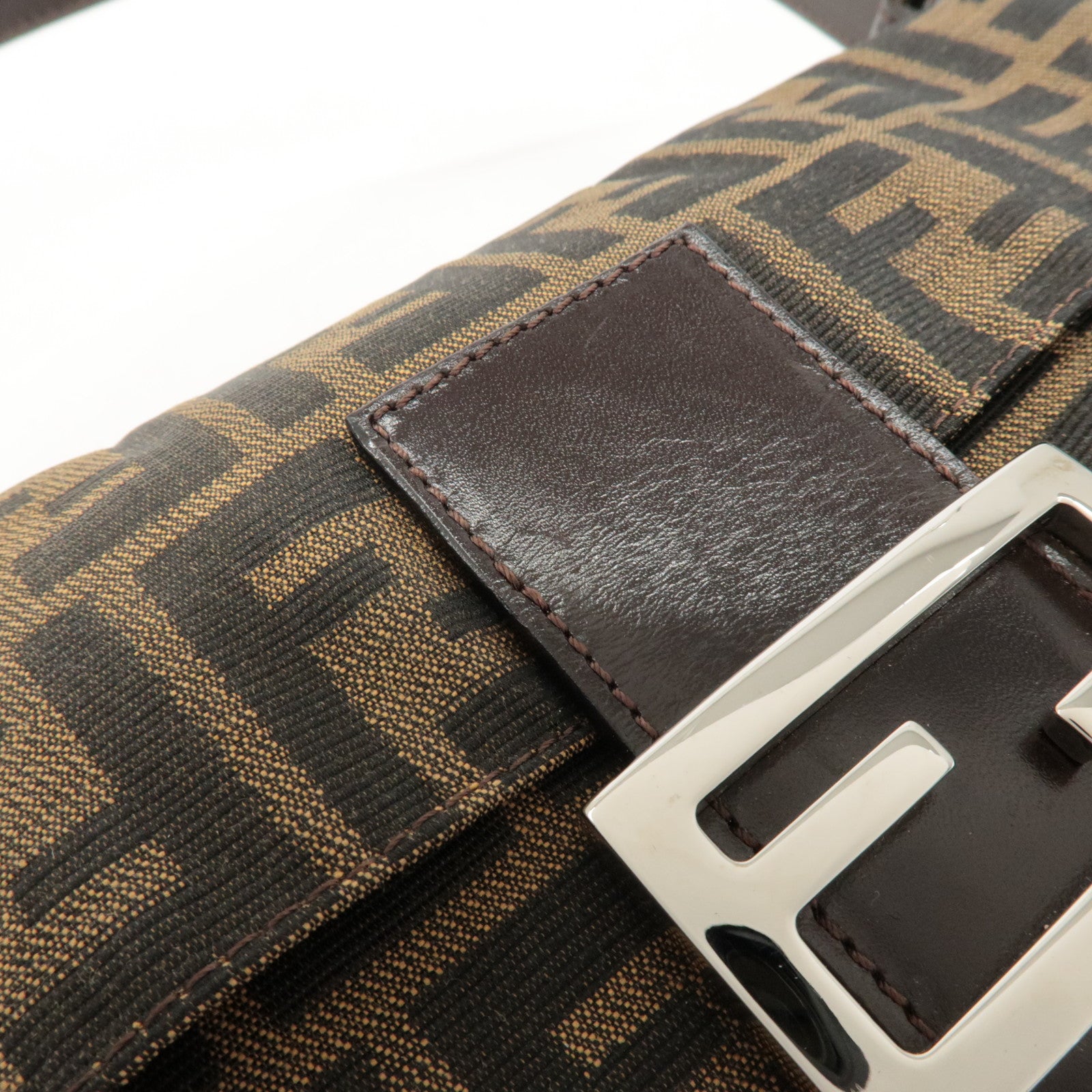 FENDI Mamma Baguette Zucca Canvas Leather Shoulder Bag 26424 Used