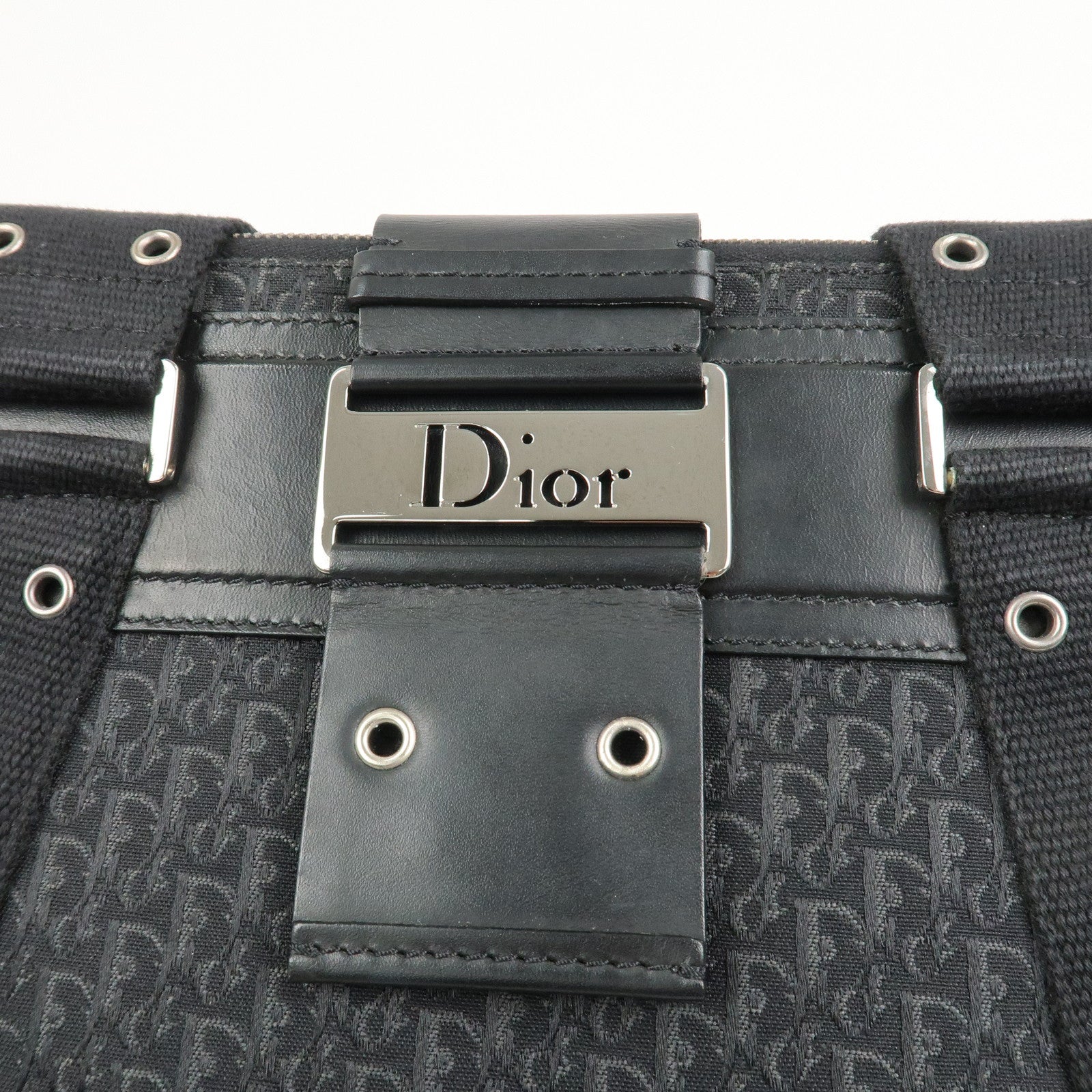 Christian Dior Trotter Canvas Leather Hand Bag Tote Bag Black