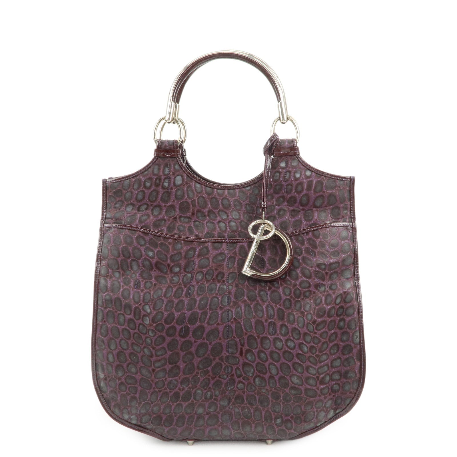 Christian Dior Embossed Leather Tote Bag Shoulder Bag Purple