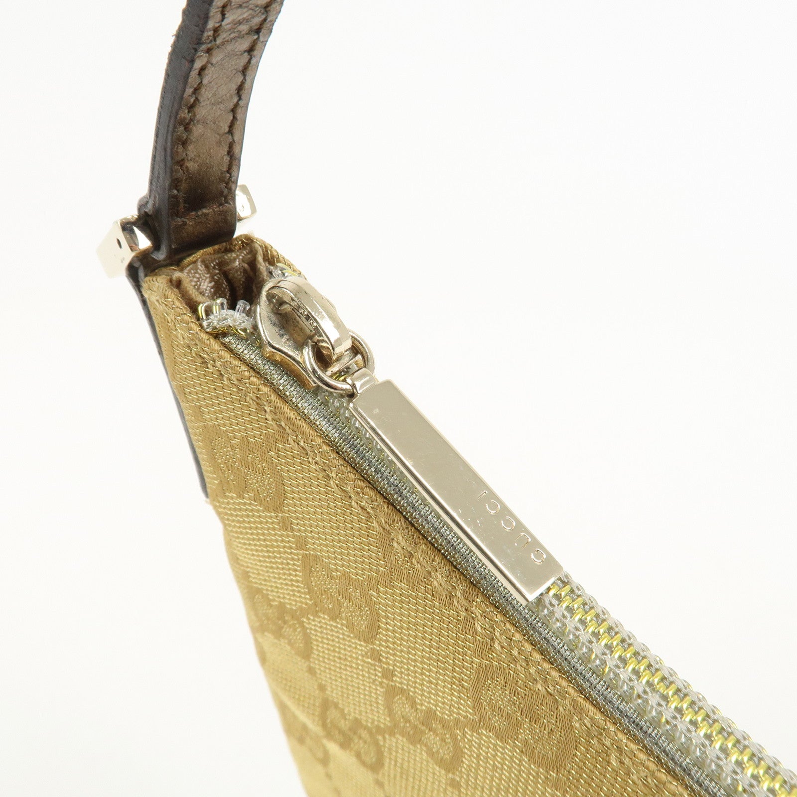 GUCCI GG Canvas Leather Shoulder Bag Hand Bag Gold 005・0813