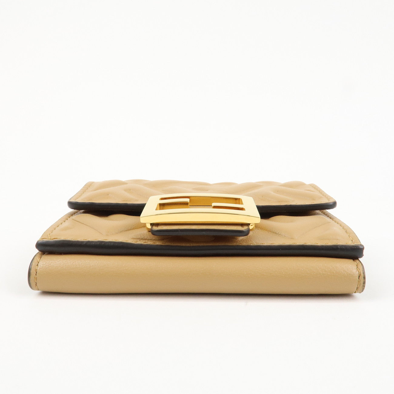 FENDI Zucca Baguette Leather Micro Tri-fold Wallet Beige 8M0395 Used