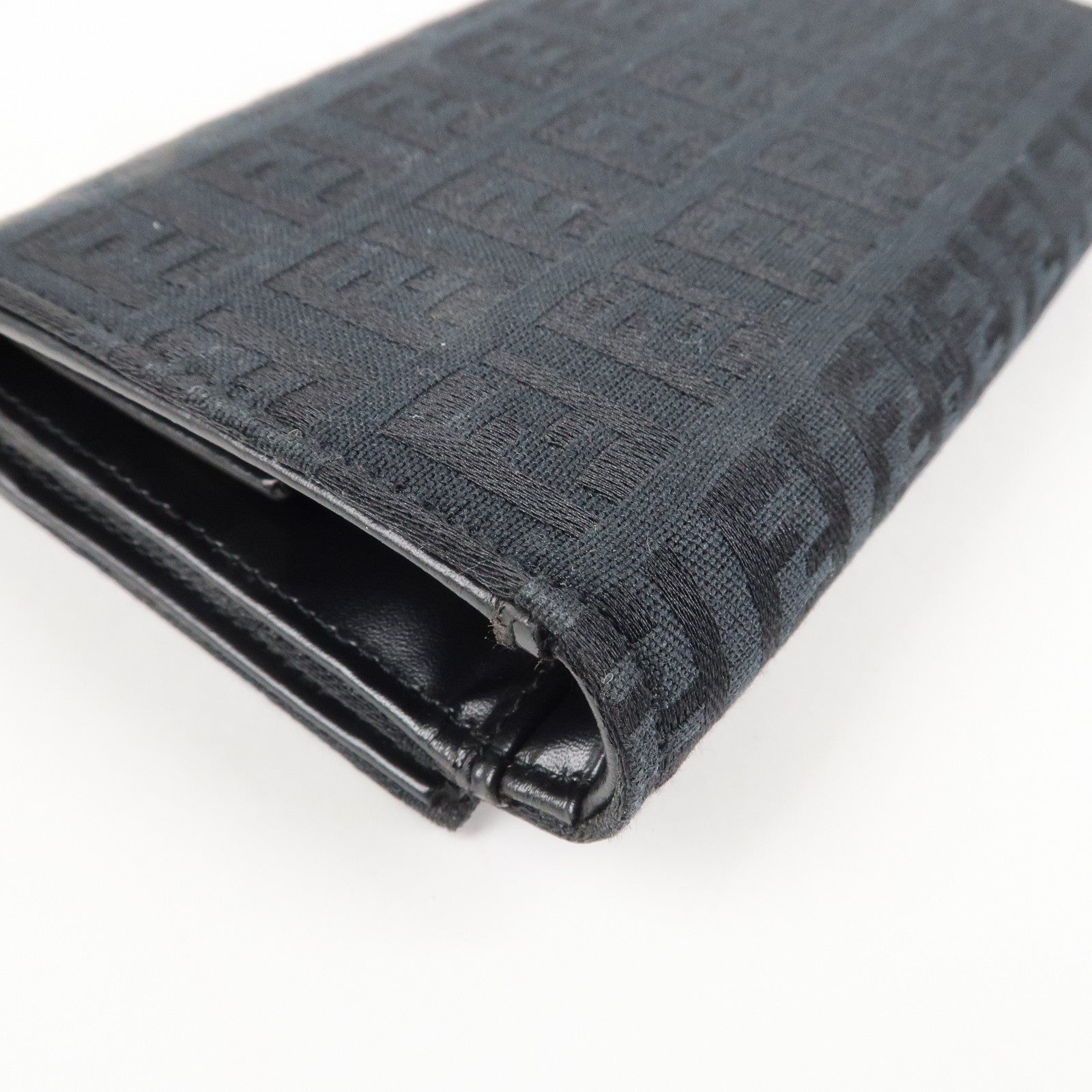 FENDI Zucchino Canvas Leather Tri-fold Wallet Black 8M0011 Used