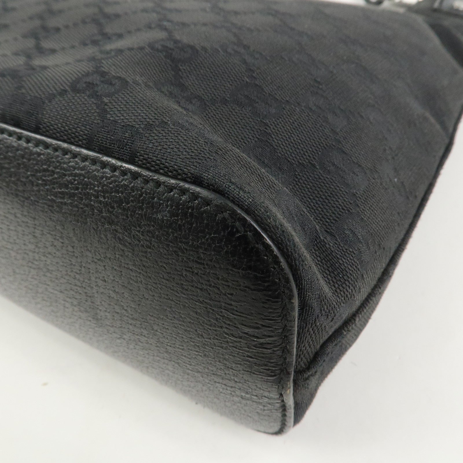 GUCCI GG Canvas Leather Shoulder Bag Hand Bag Black 115003