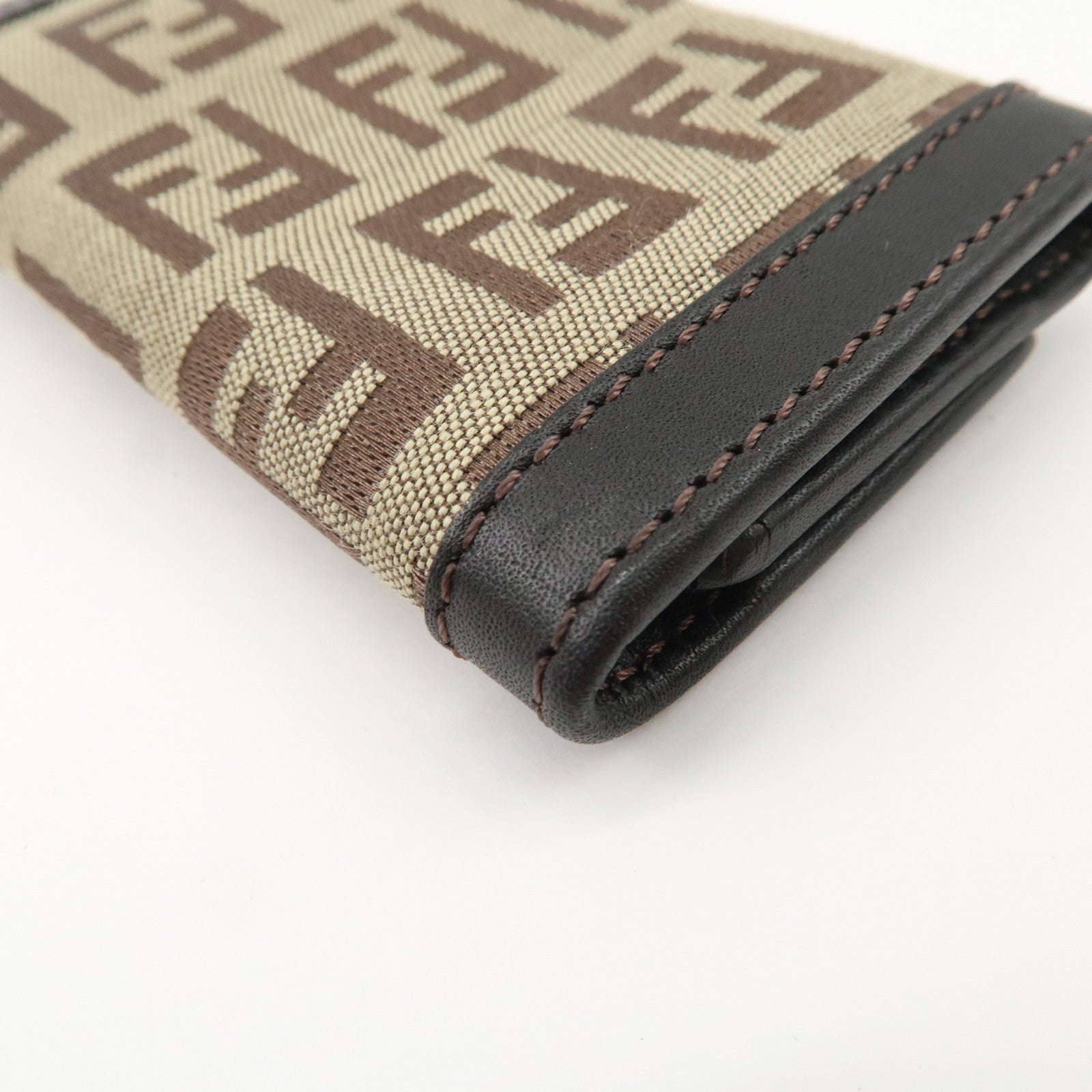 FENDI Zucchino Canvas Leather 6 Rings Key Case Brown Khaki 8AP002 Used