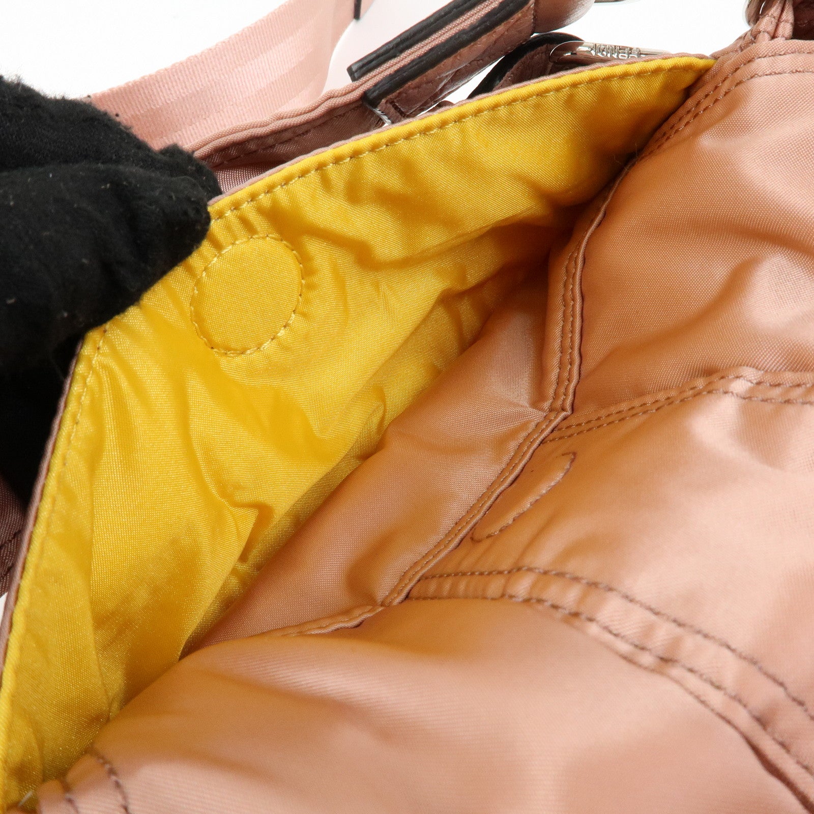 FENDI Baguette Mini Nylon Leather 2WAY Bag ×PORTER Pink 7AS138