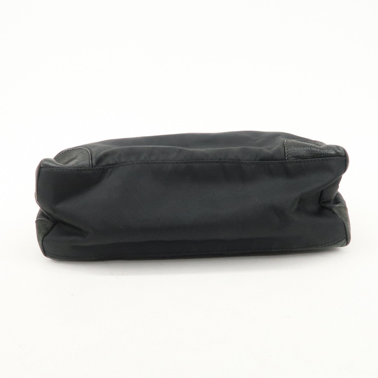 PRADA Triangle Logo Leather Nylon Shoulder Bag Hand Bag Black Used