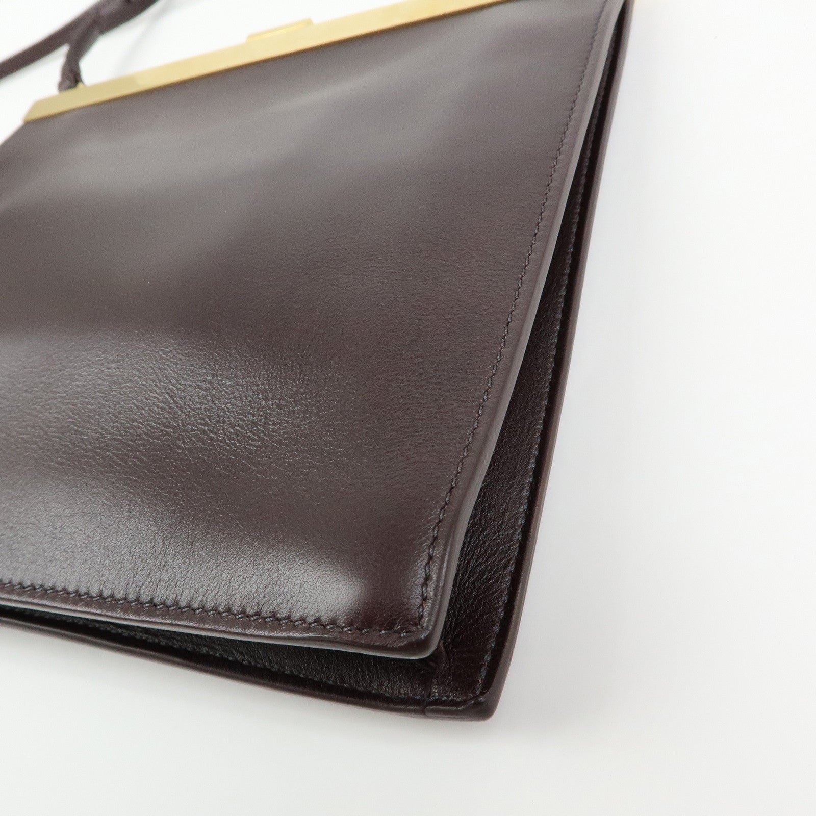 CELINE Leather Mini Clasp Shoulder Bag Dark Brown 181053ASG