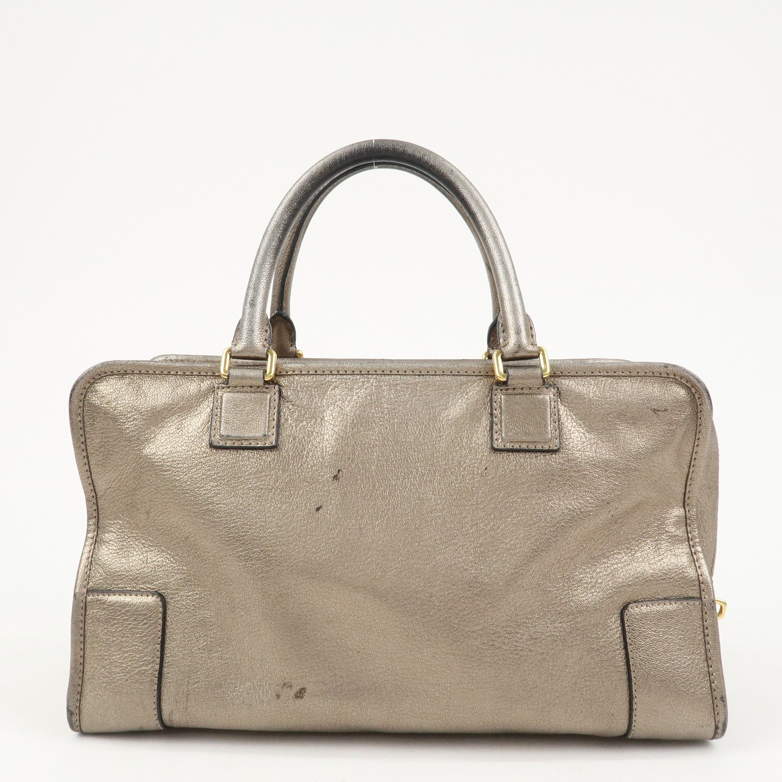 LOEWE Anagram Leather Amazona 36 Hand Bag Boston Bag Silver Grey