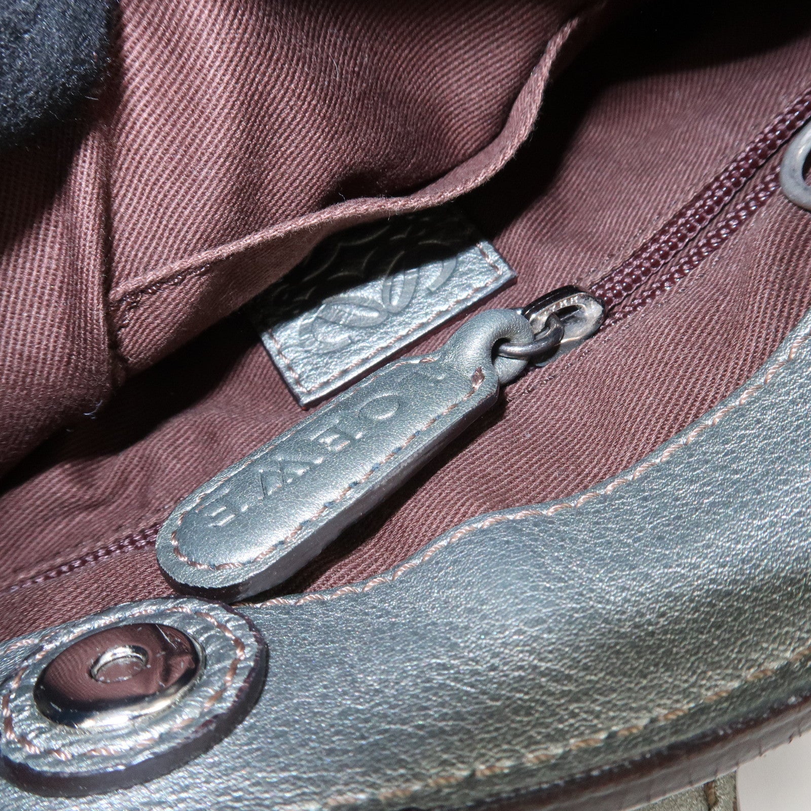 LOEWE Leather 2WAY Bag Shoulder Bag Hand Bag Metallic Gray