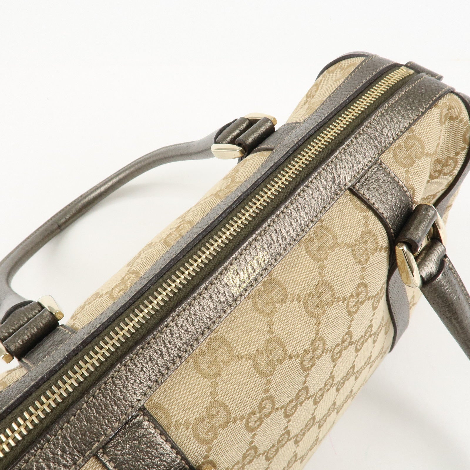 GUCCI Abbey GG Canvas Leather Mini Boston Bag Beige Silver 130942 Used