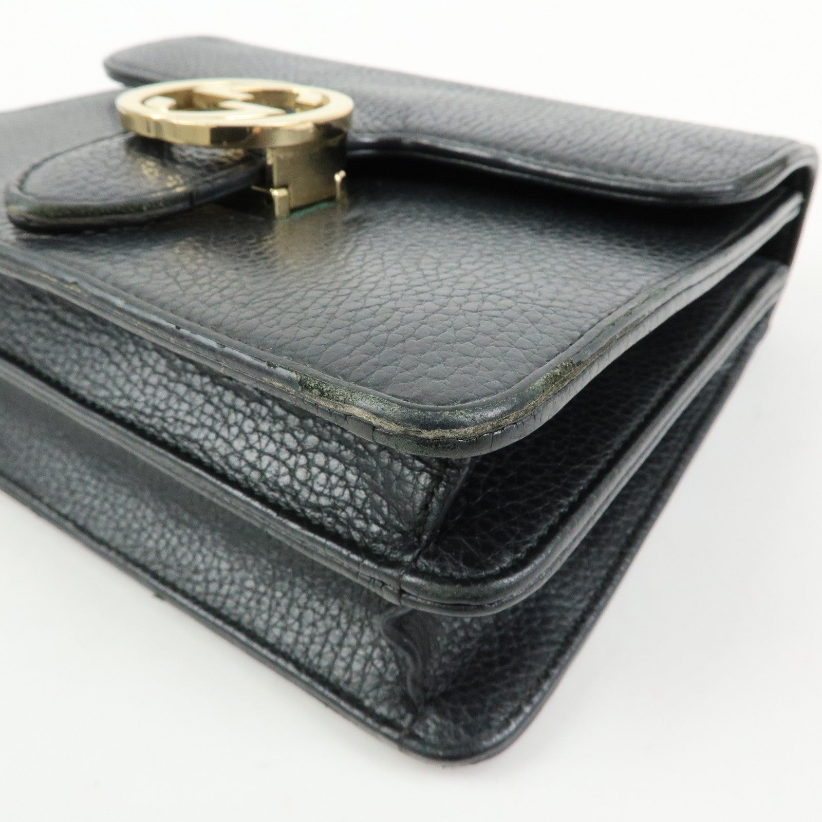 GUCCI Interlocking G Leather Chain Shoulder Bag Black 510304