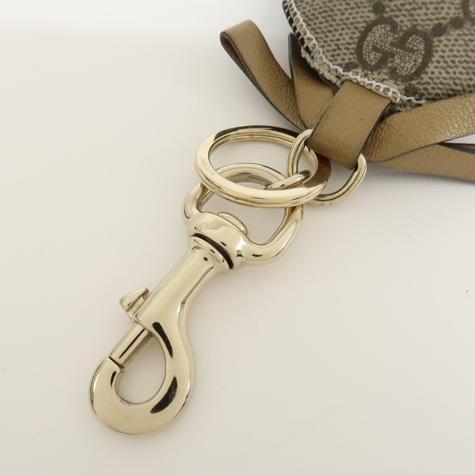 GUCCI GG Plus Suede Leather Bag Charm Key Chain Beige Black 206078