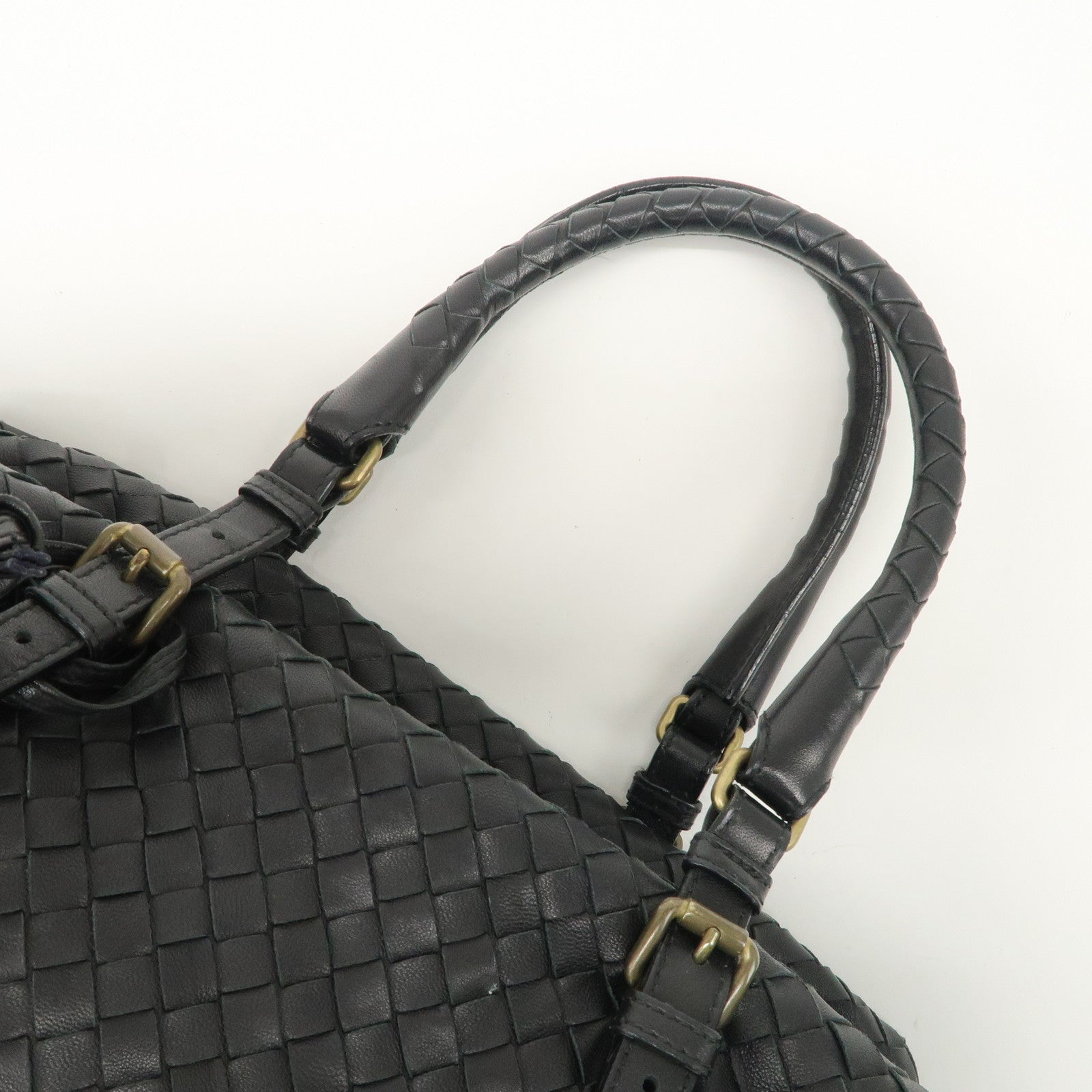BOTTEGA VENETA Intrecciato Leather Boston Bag Hand Bag Black 173398