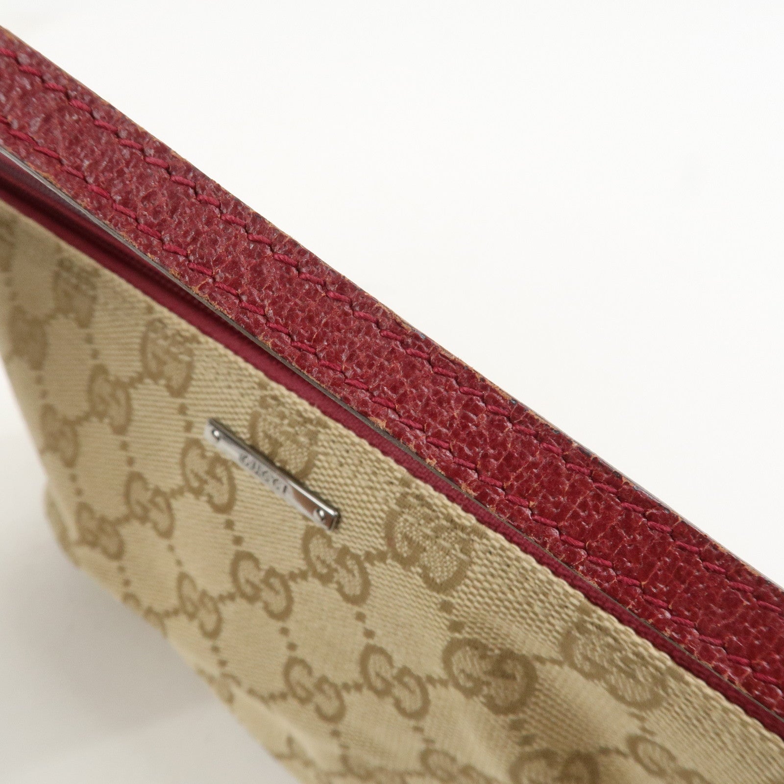 GUCCI Boat Bag GG Canvas Leather Shoulder Bag Beige Pink 07198