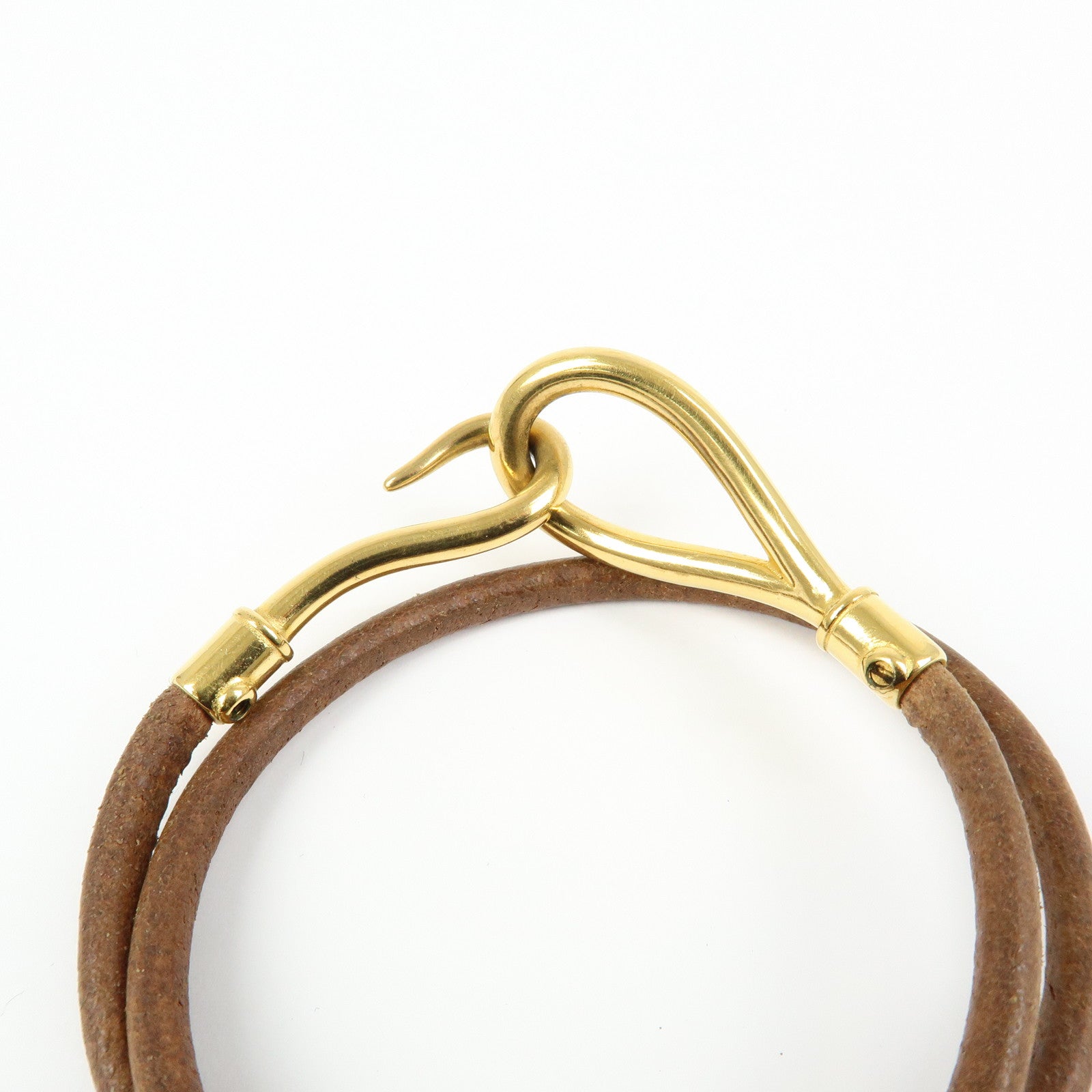 HERMES Jumbo Choker Leather Metal Bracelet Gold Brown