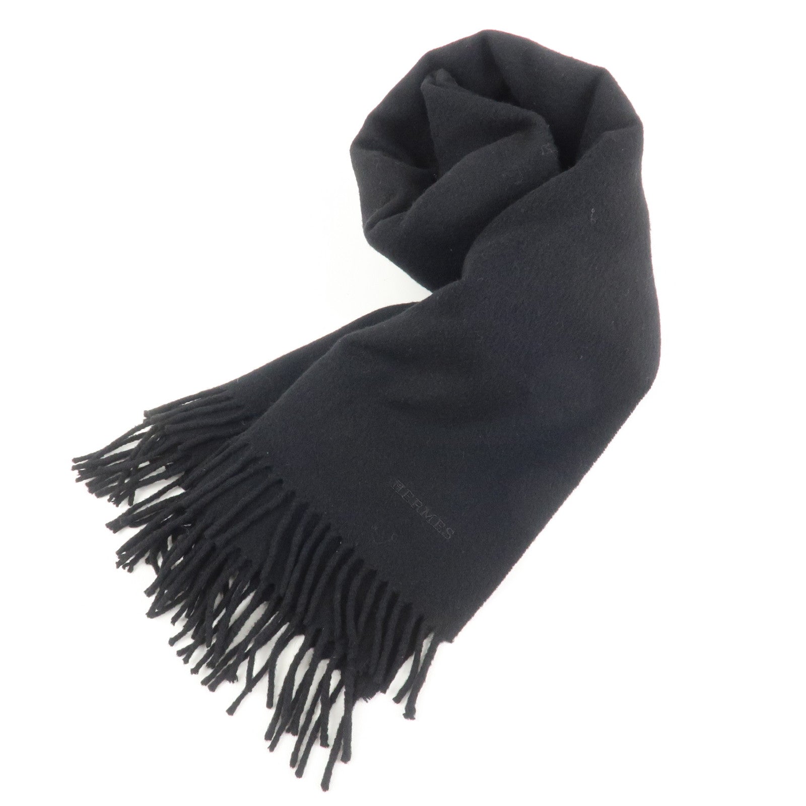 HERMES Cashmere 100% Scarf Stole Muffler Black