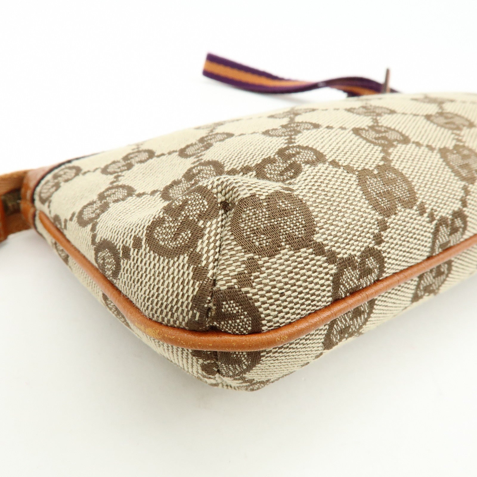 GUCCI Sherry GG Canvas Leather Cosmetic Pouch Beige Camel 152507
