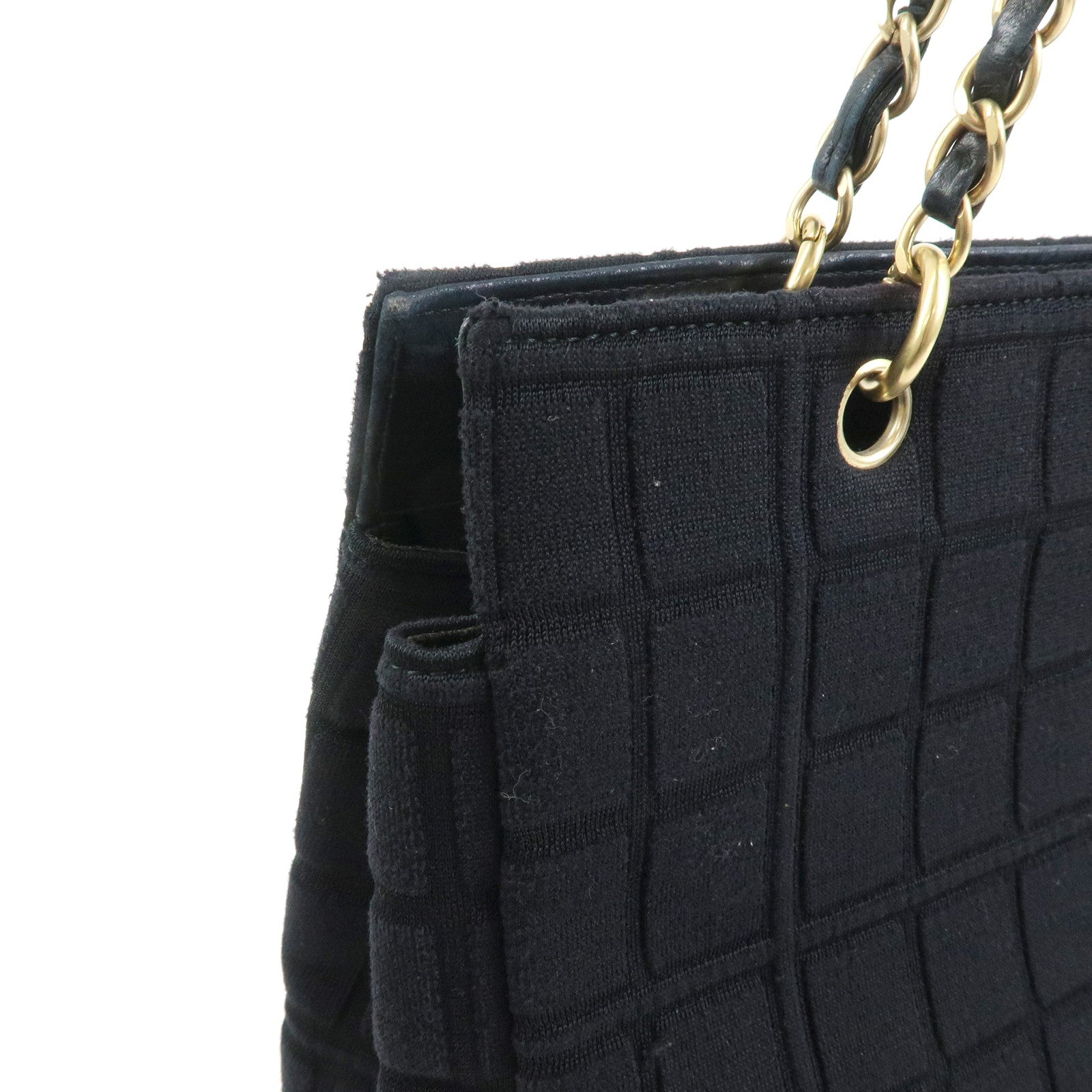 CHANEL COCO Mark Canvas Leather Chain Strap Tote Bag Black