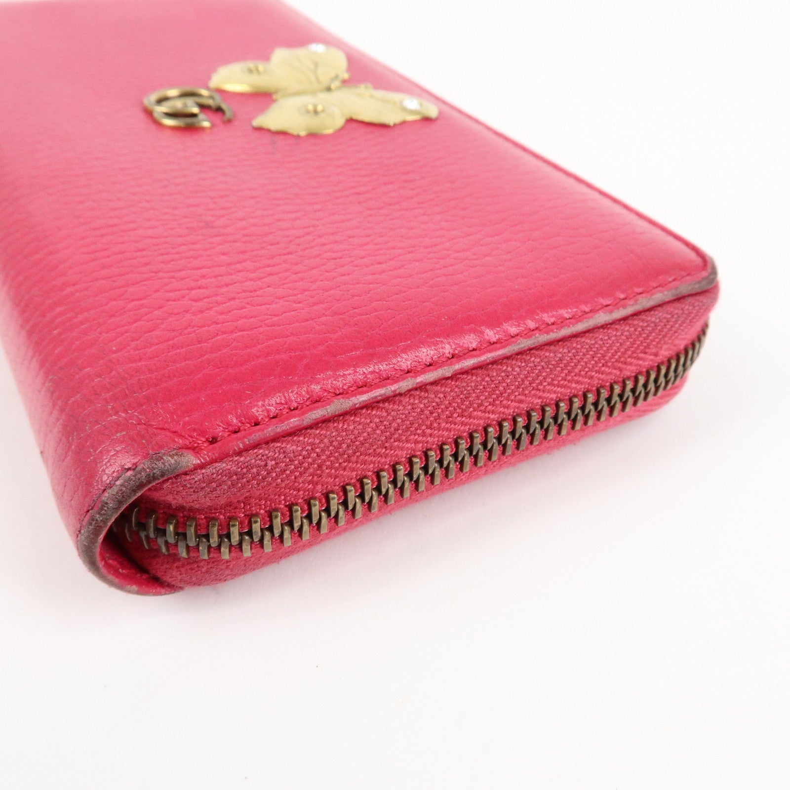 GUCCI Set of 3 Leather Long Wallet Round Zippy Wallet Bi-fold Wallet Dark Brown Pink Used