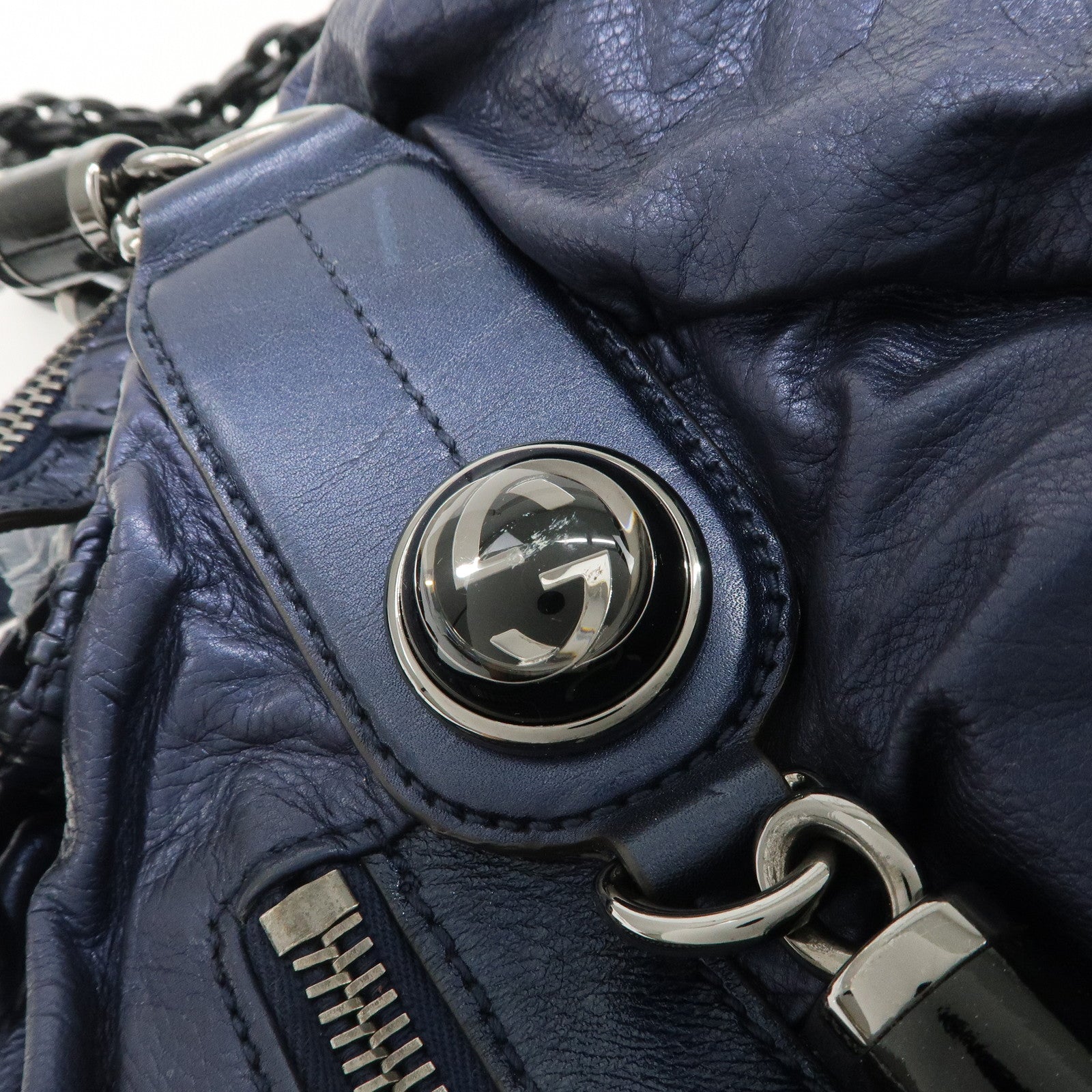 GUCCI Galaxy Leather 2 Way Chain Boston Bag Metallic Blue 228838 Used