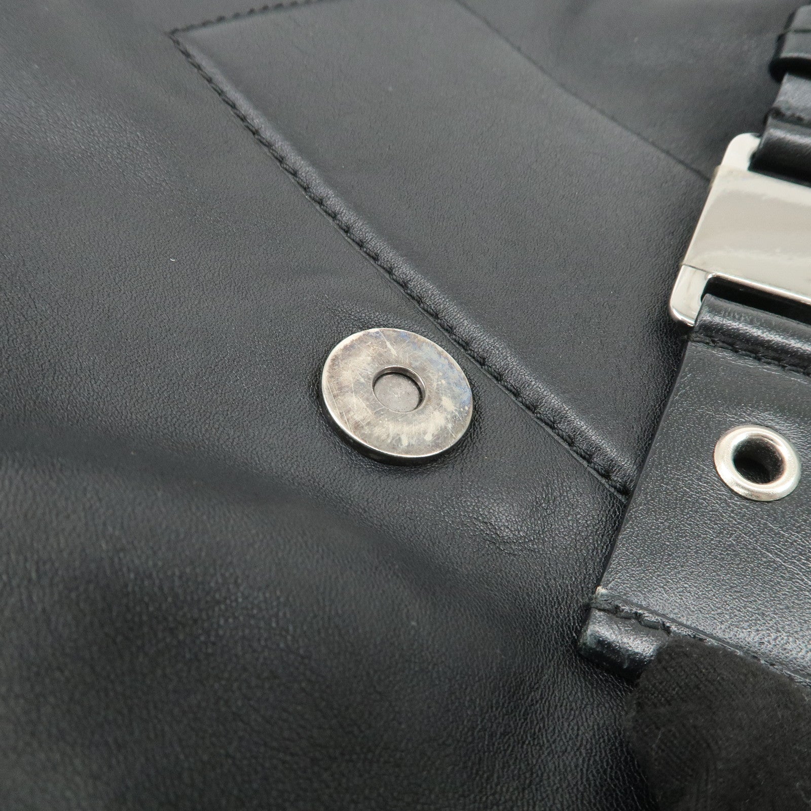 Christian Dior Street Chic Leather Shoulder Bag Black Silver HDW