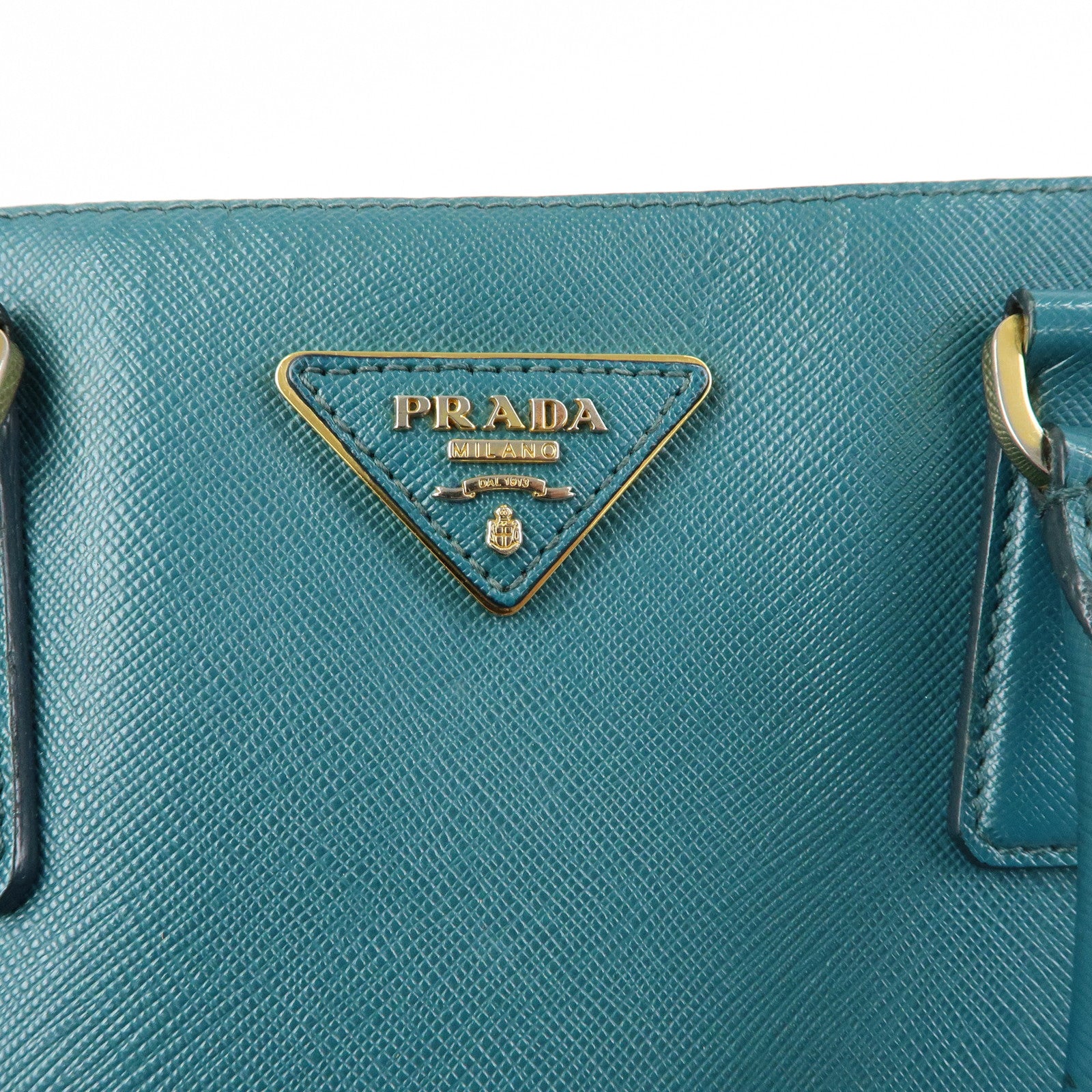 PRADA Triangle Logo Galleria Saffiano Leather Tote Hand Bag Green