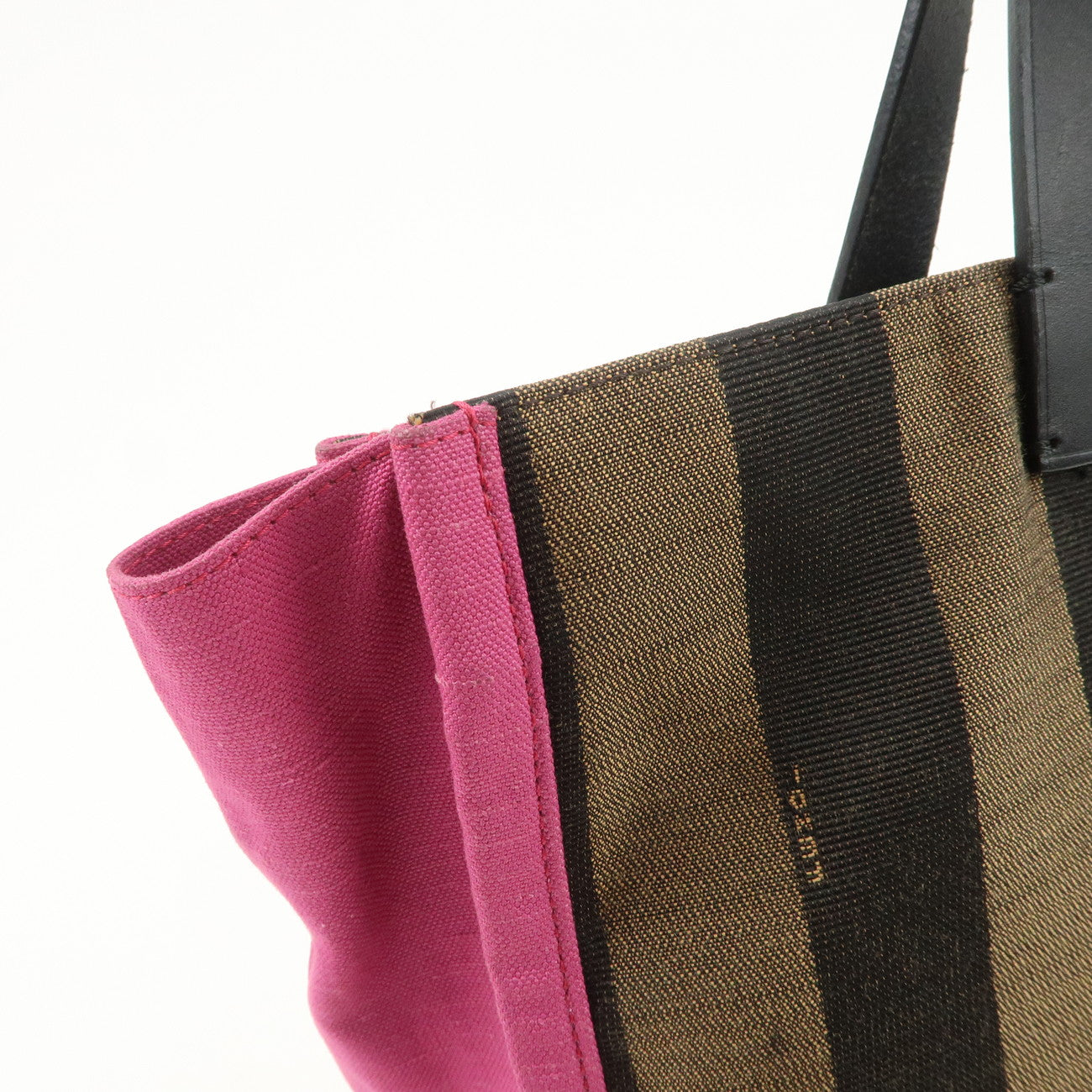 FENDI Pequin Canvas Leather Tote Bag Hand Bag Brown Pink 8BH252