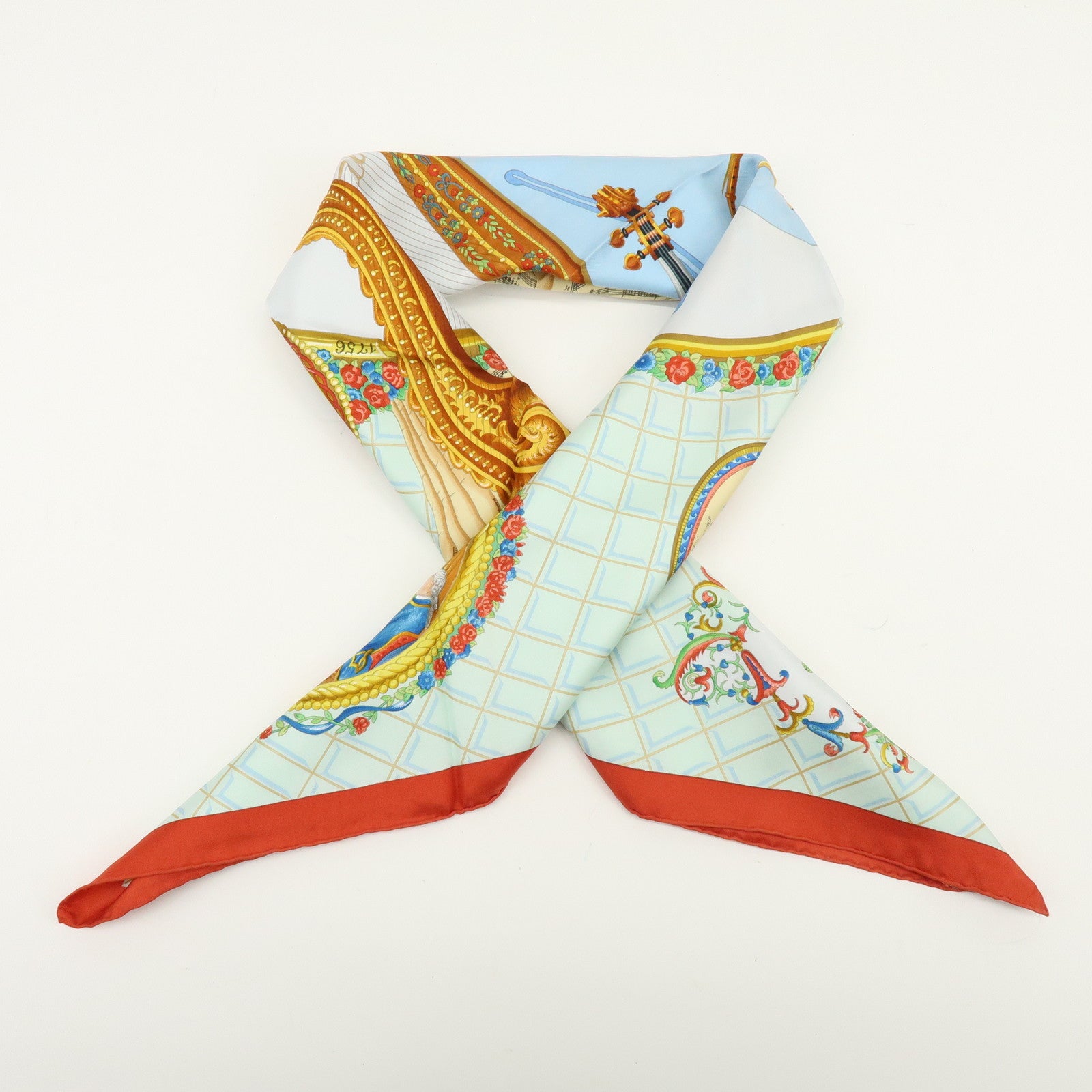 HERMES Carre 90 Silk 100% Scarf Wolfgang Amadeus Mozart Red Brown