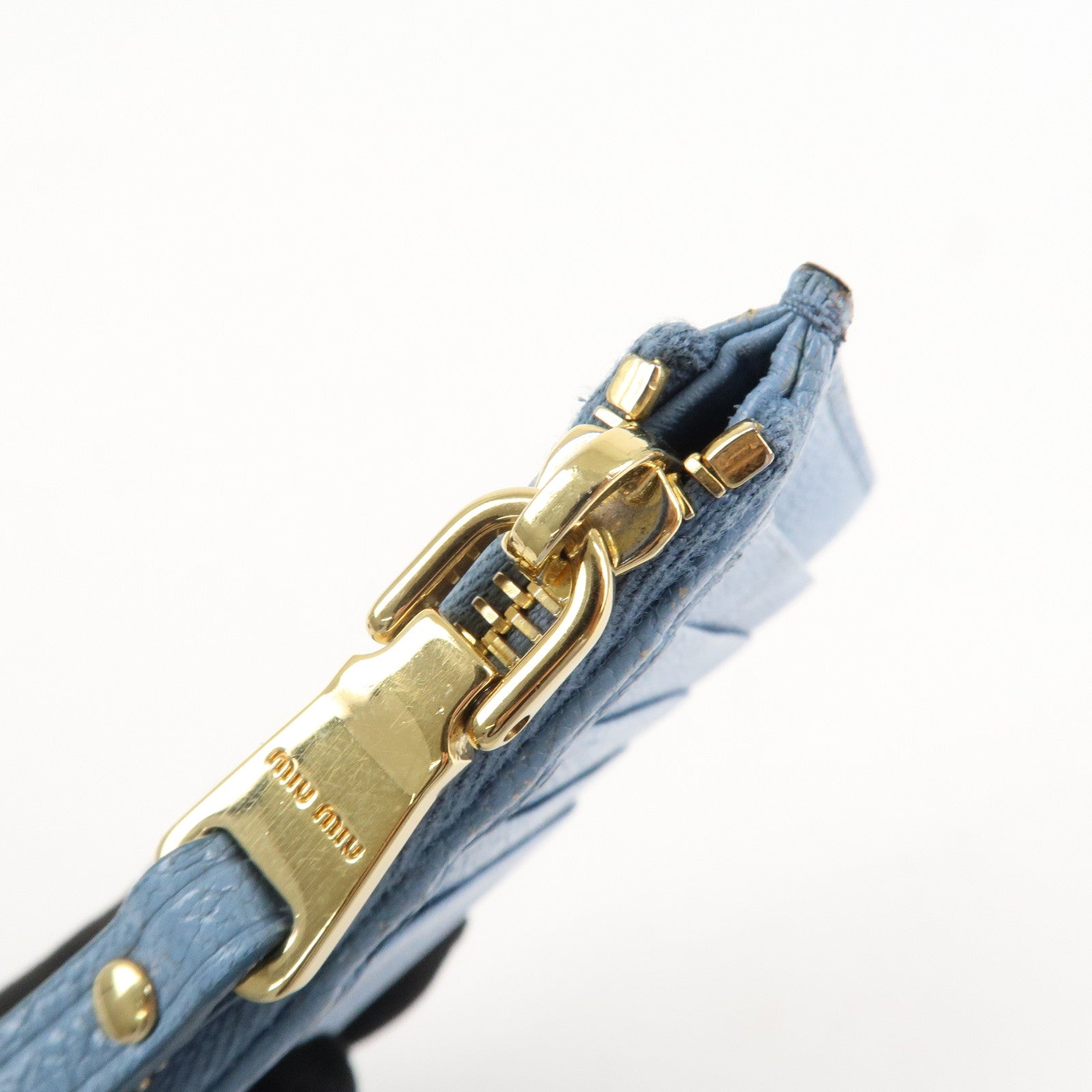 MIU MIU Leather Fragment Case Card Case Light Blue 5MB060 Used