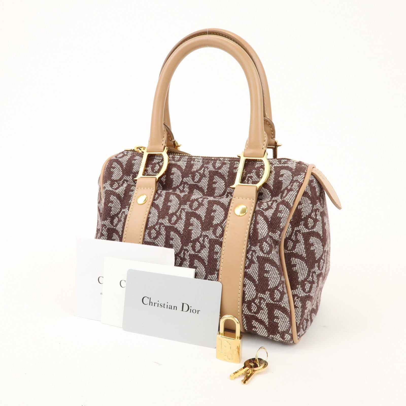 Christian Dior Trotter Jacquard Canvas Leather Mini Boston Hand Bag