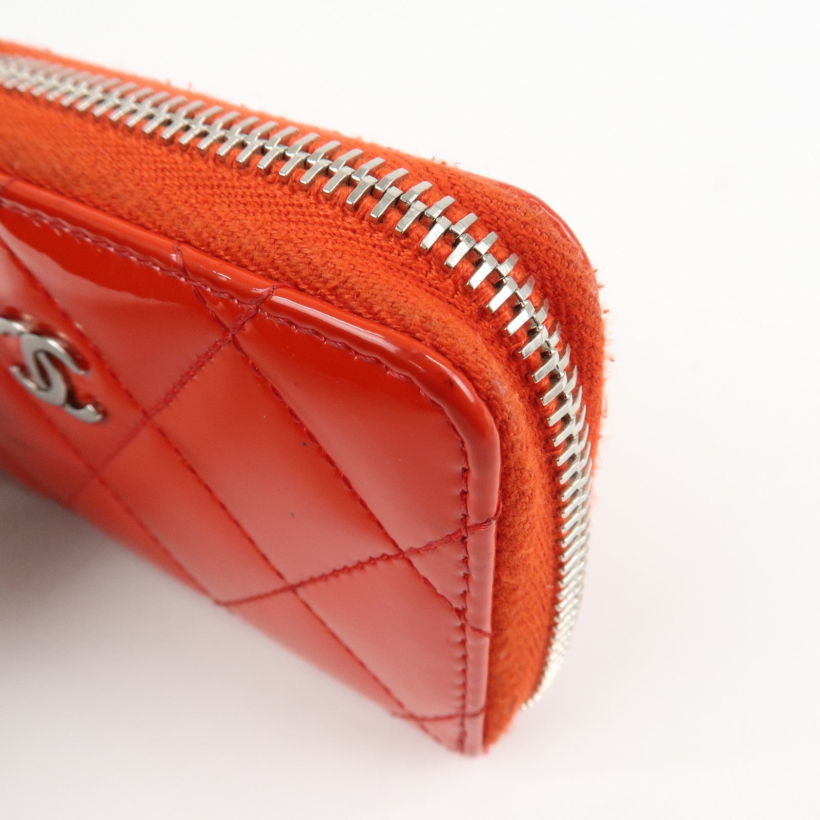 CHANEL Matelasse Patent Leather Card Case Coin Case Red