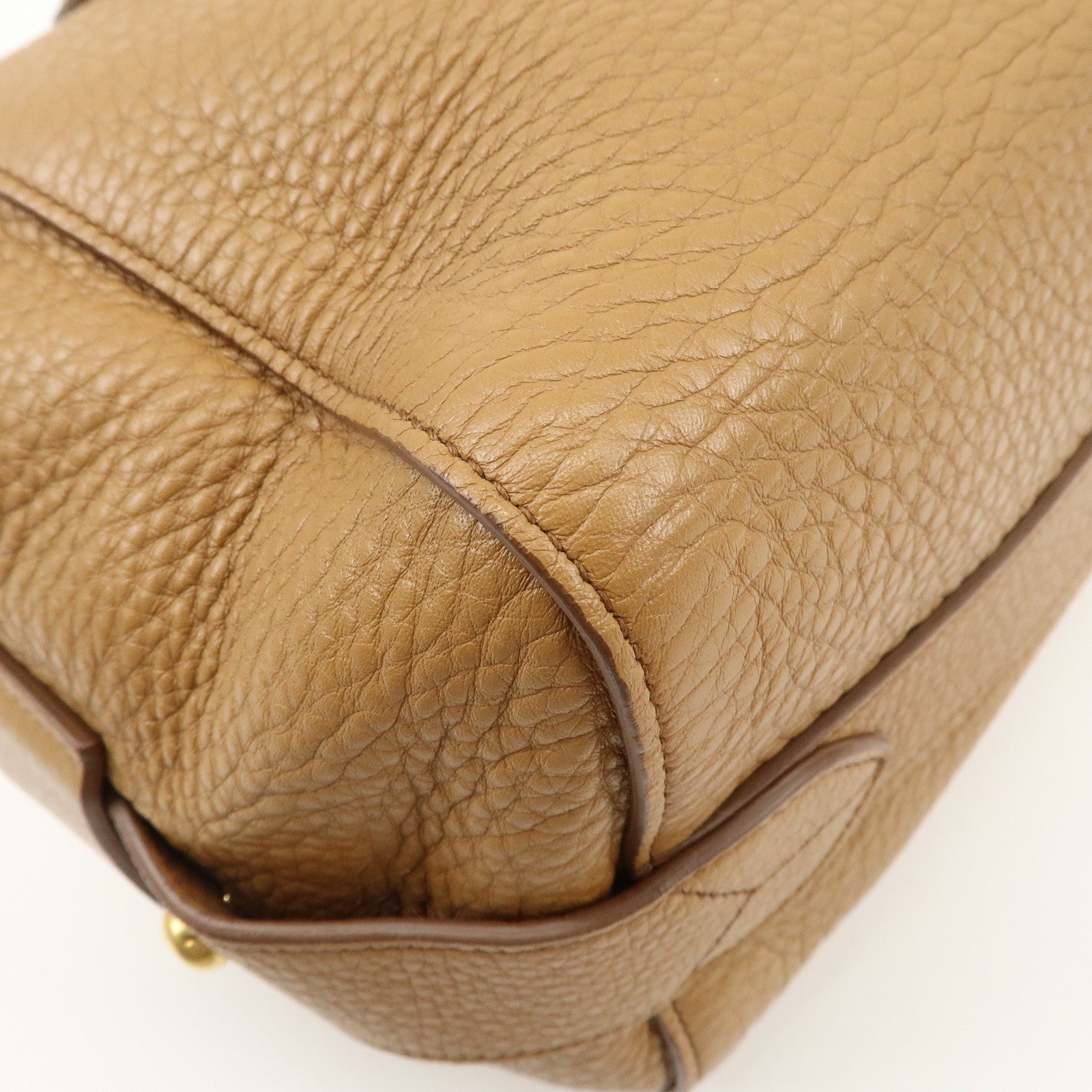 PRADA Triangle Logo Leather 2Way Bag Boston Bag Hand Bag Brown 1BB031 Used