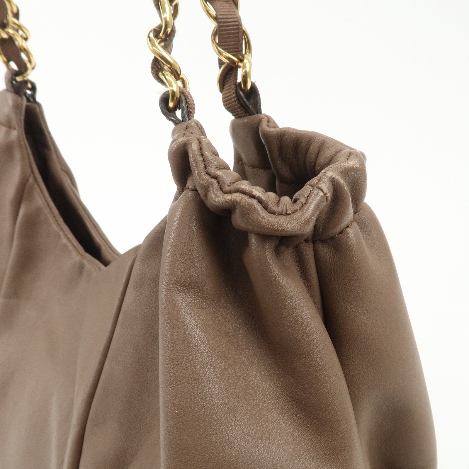 Ferragamo Leather Tote Bag Hand Bag Shouolder Bag Beige Gold HDW